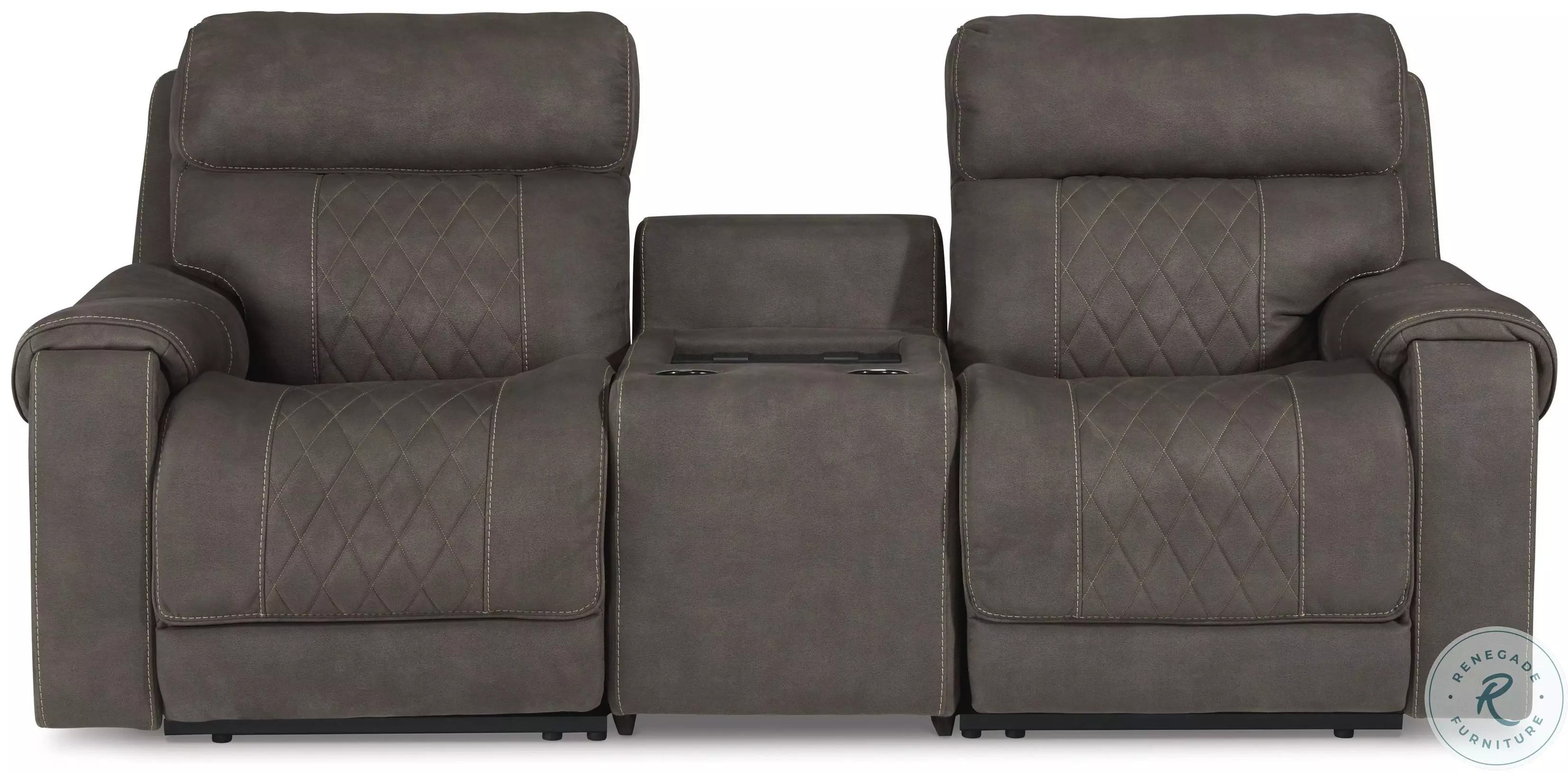Hoopster Gunmetal 3 Piece Power Reclining Console Modular Loveseat
