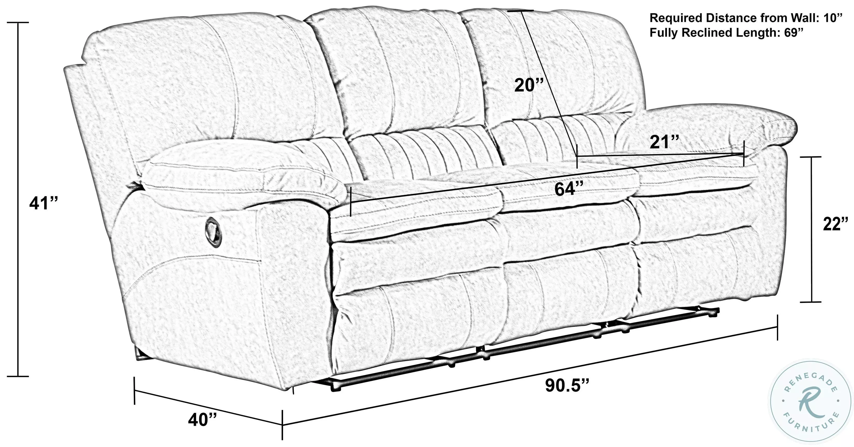 Reyes Graphite Lay Flat Power Reclining 91" Sofa
