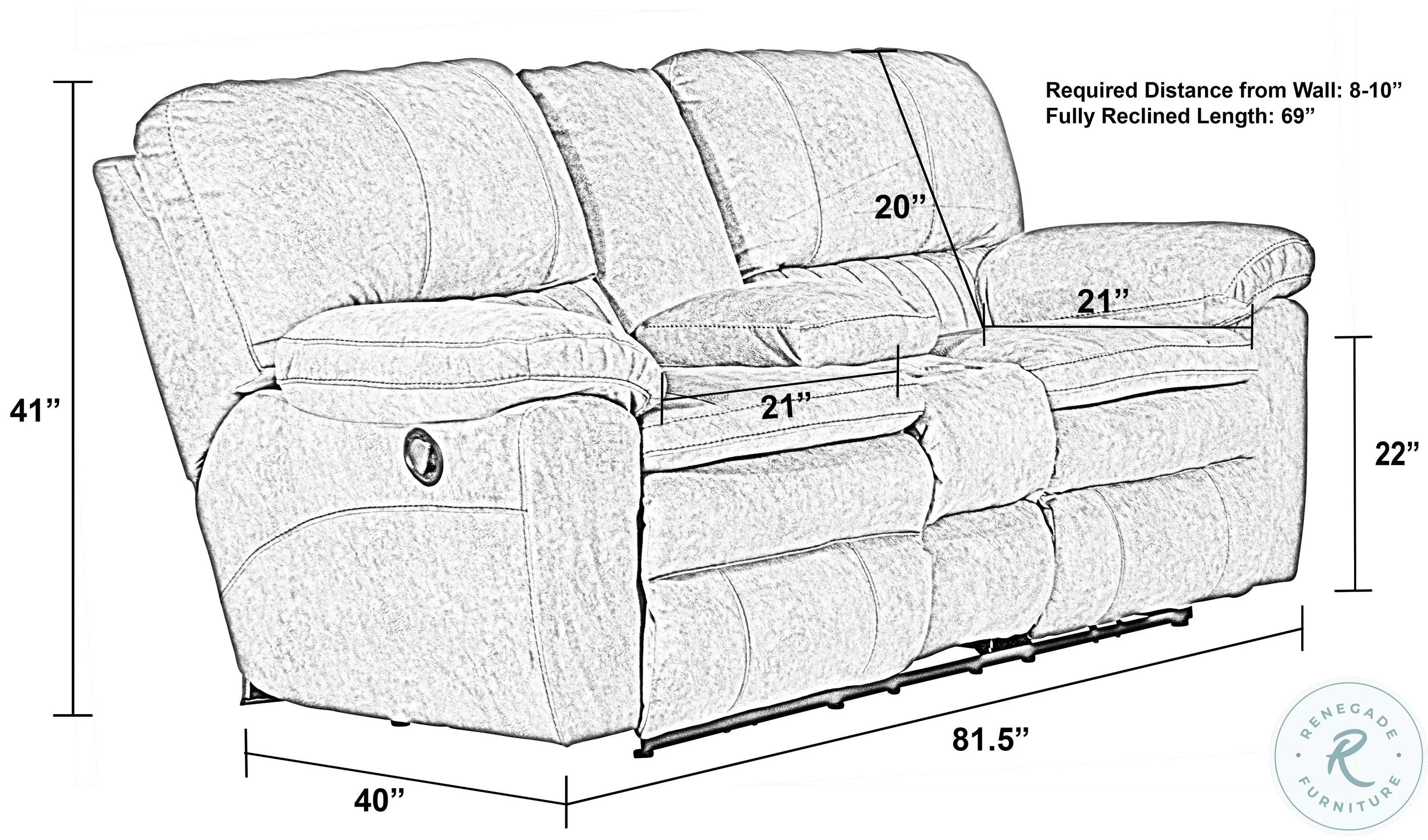 Reyes Portabella Lay Flat Power Reclining Console 82" Loveseat