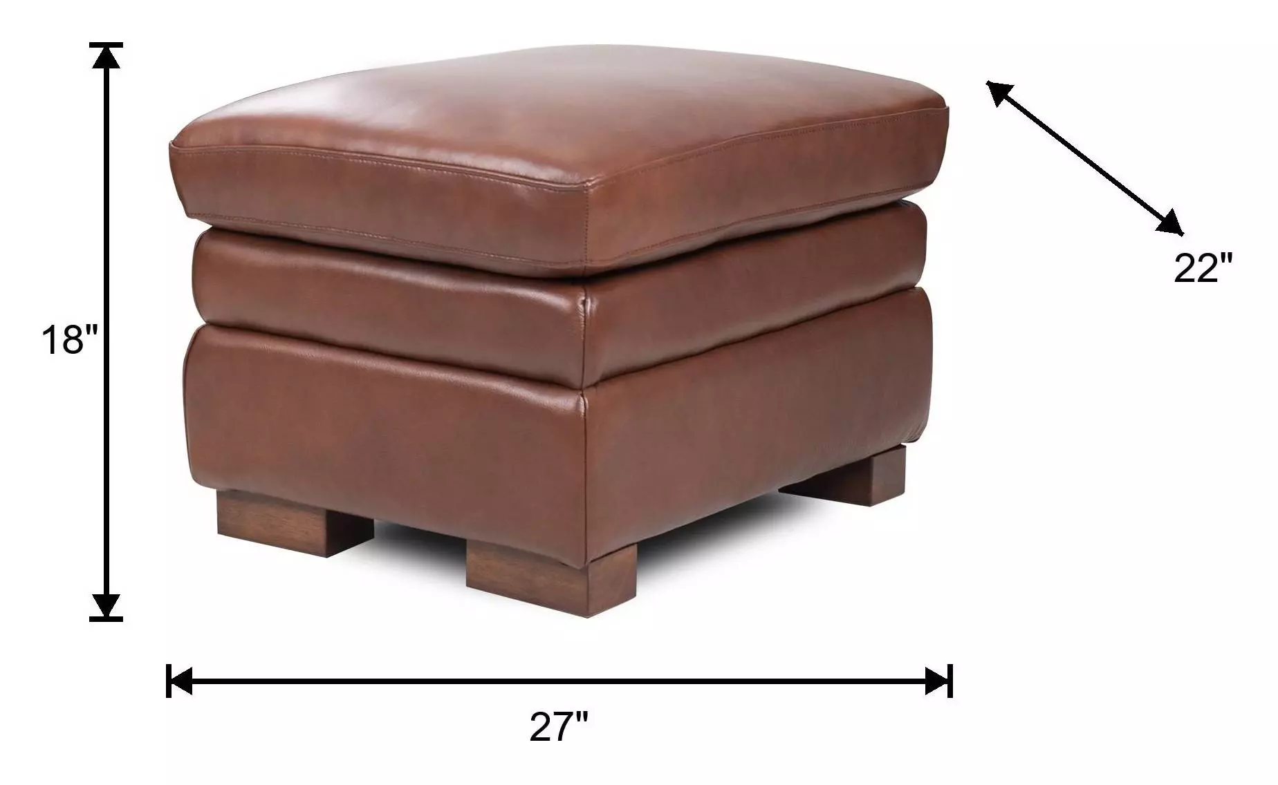 Ellery Brown Auburn Leather Upholstered Rectangular Ottoman