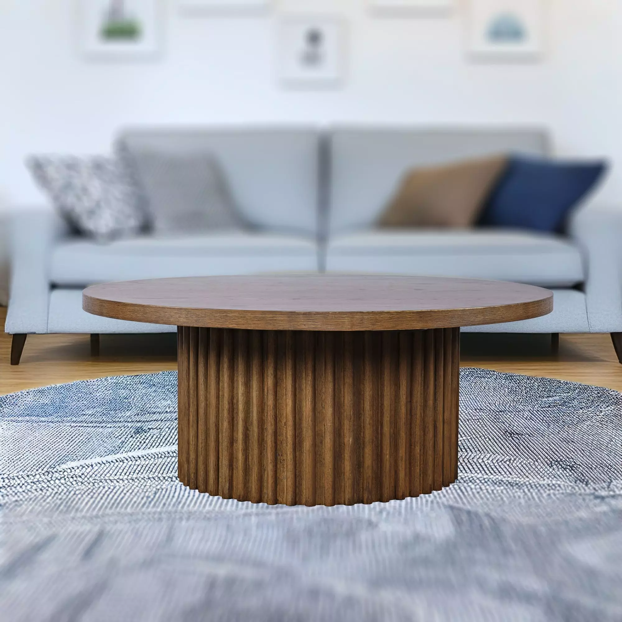 Jofran 40" Round Mid-Century Modern Fluted Pedestal Base Coffee Table