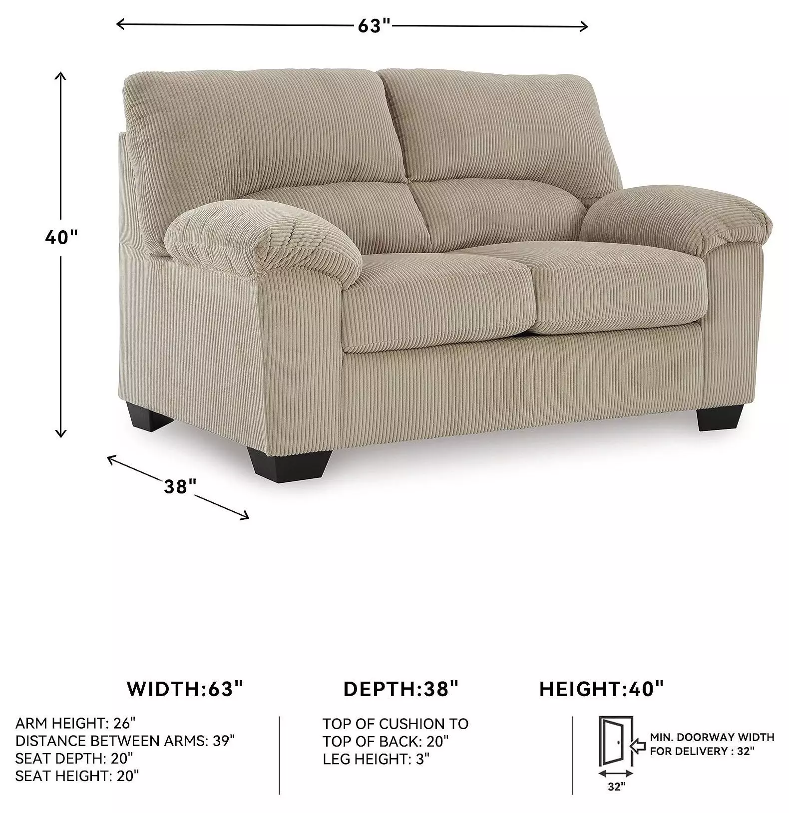 SimpleJoy Sand 63" Loveseat