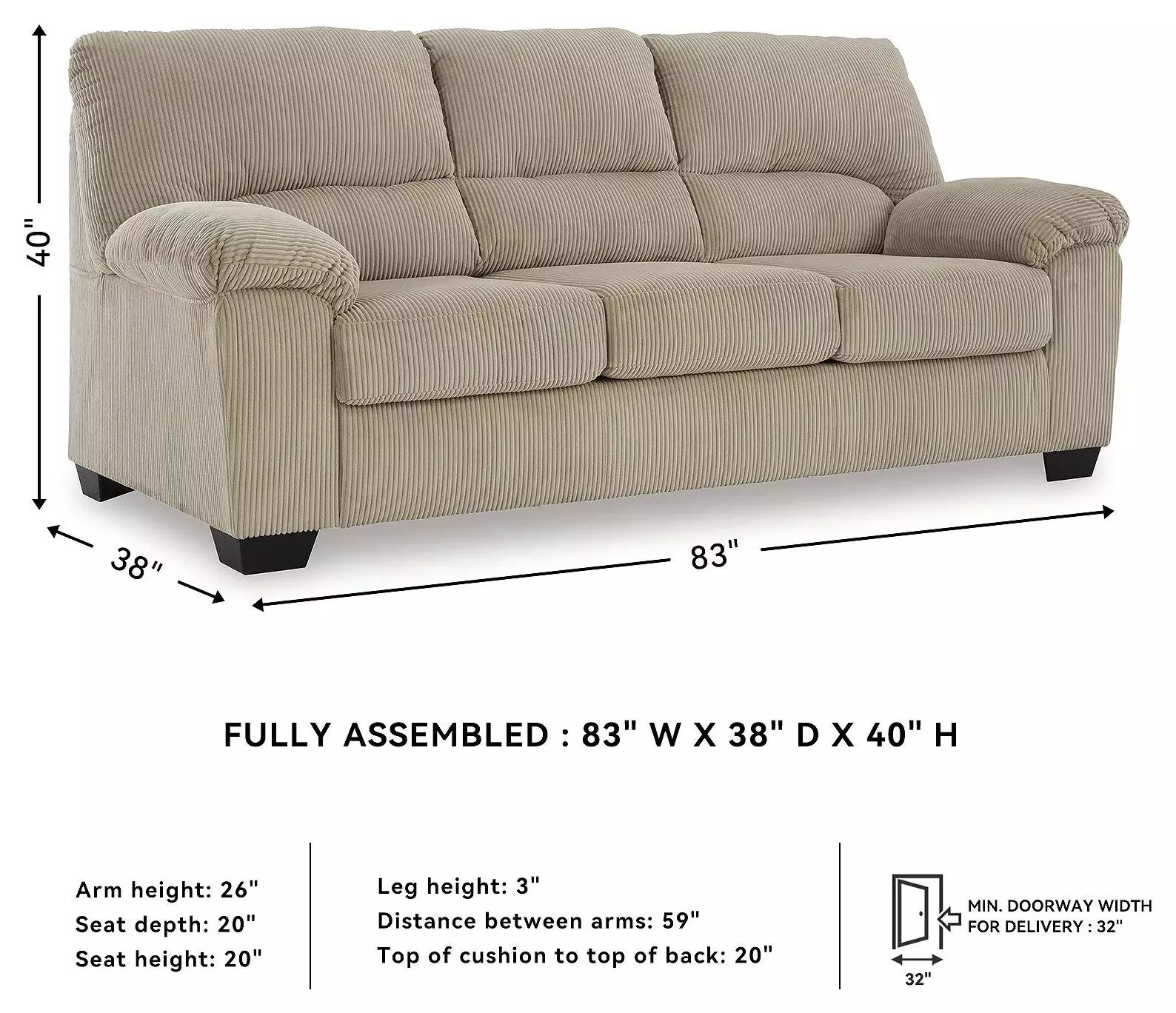 SimpleJoy Sand 83" Sofa