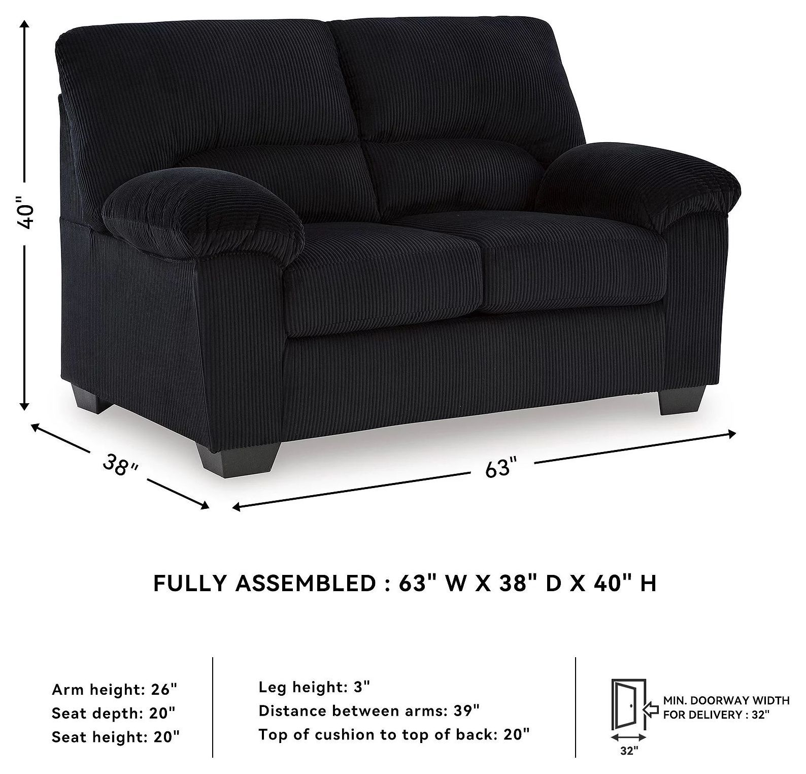 SimpleJoy Onyx Loveseat