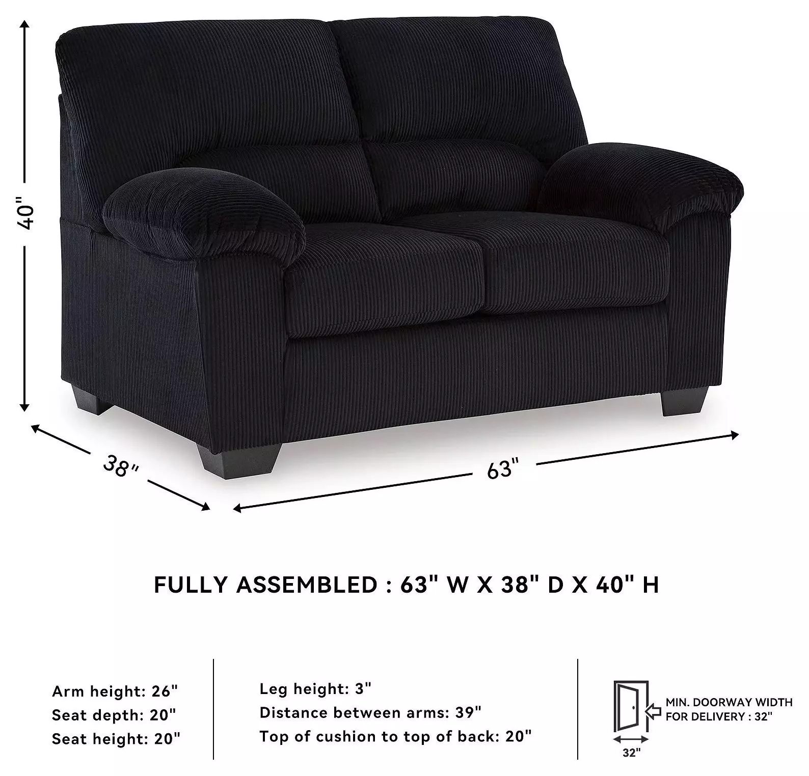 SimpleJoy Onyx 63" Loveseat