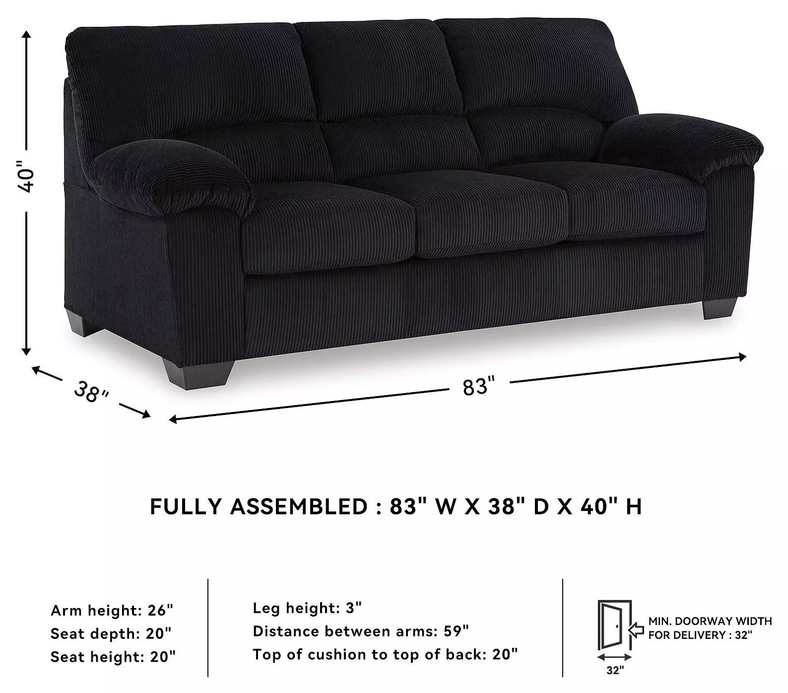 SimpleJoy Onyx 83" Sofa