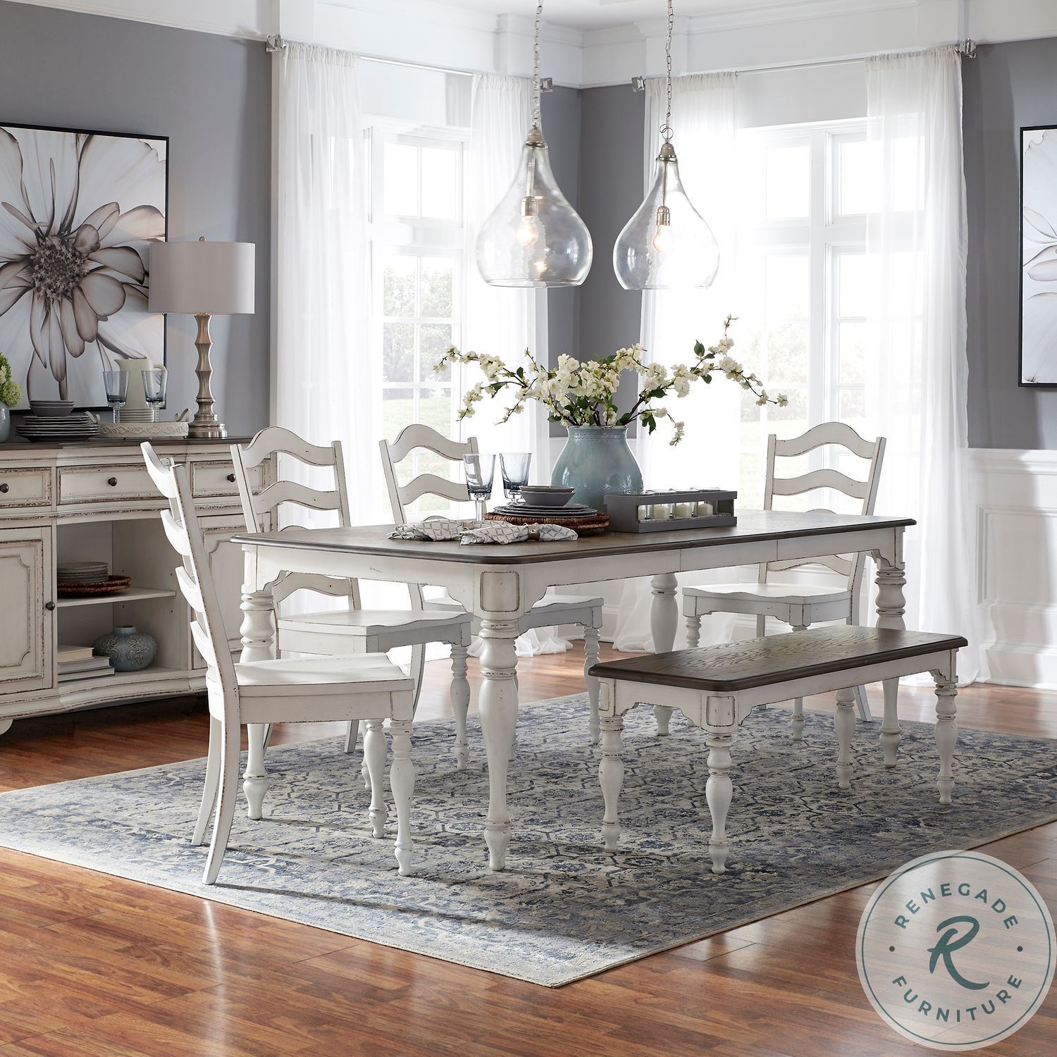 Magnolia Manor Antique White Dining Bench from Liberty | Coleman Furniture
