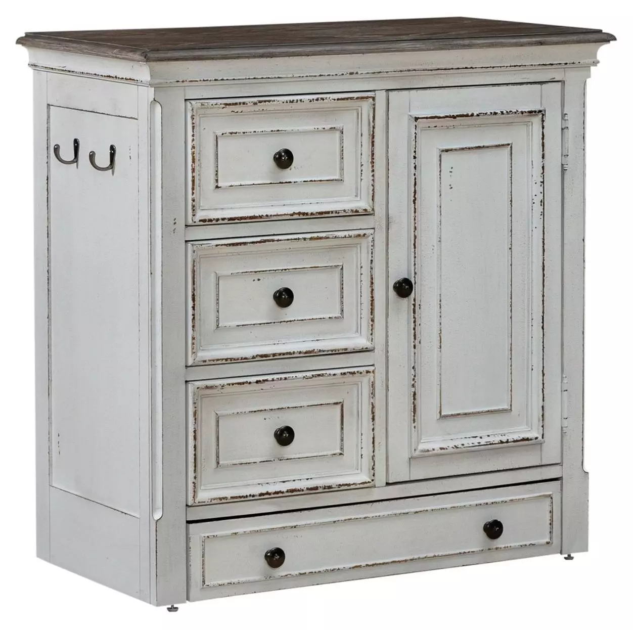 Camellia Manor Antique White And Weathered Bark Pet Feeder Cabinet