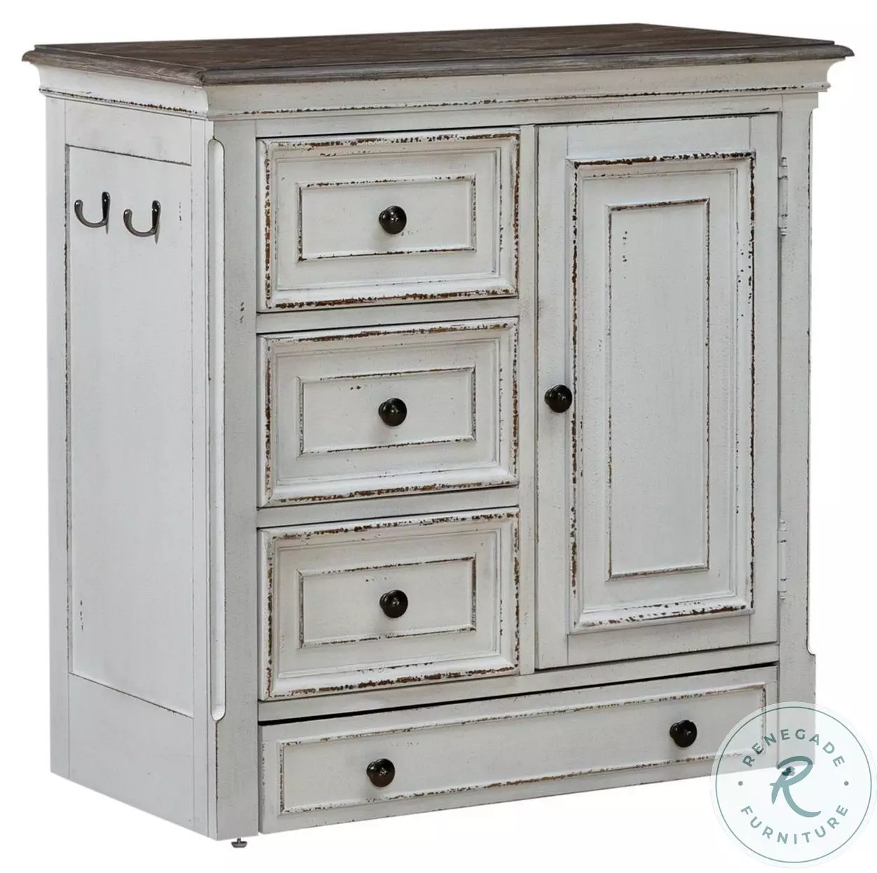 Magnolia Manor Antique White And Weathered Bark Pet Feeder Cabinet