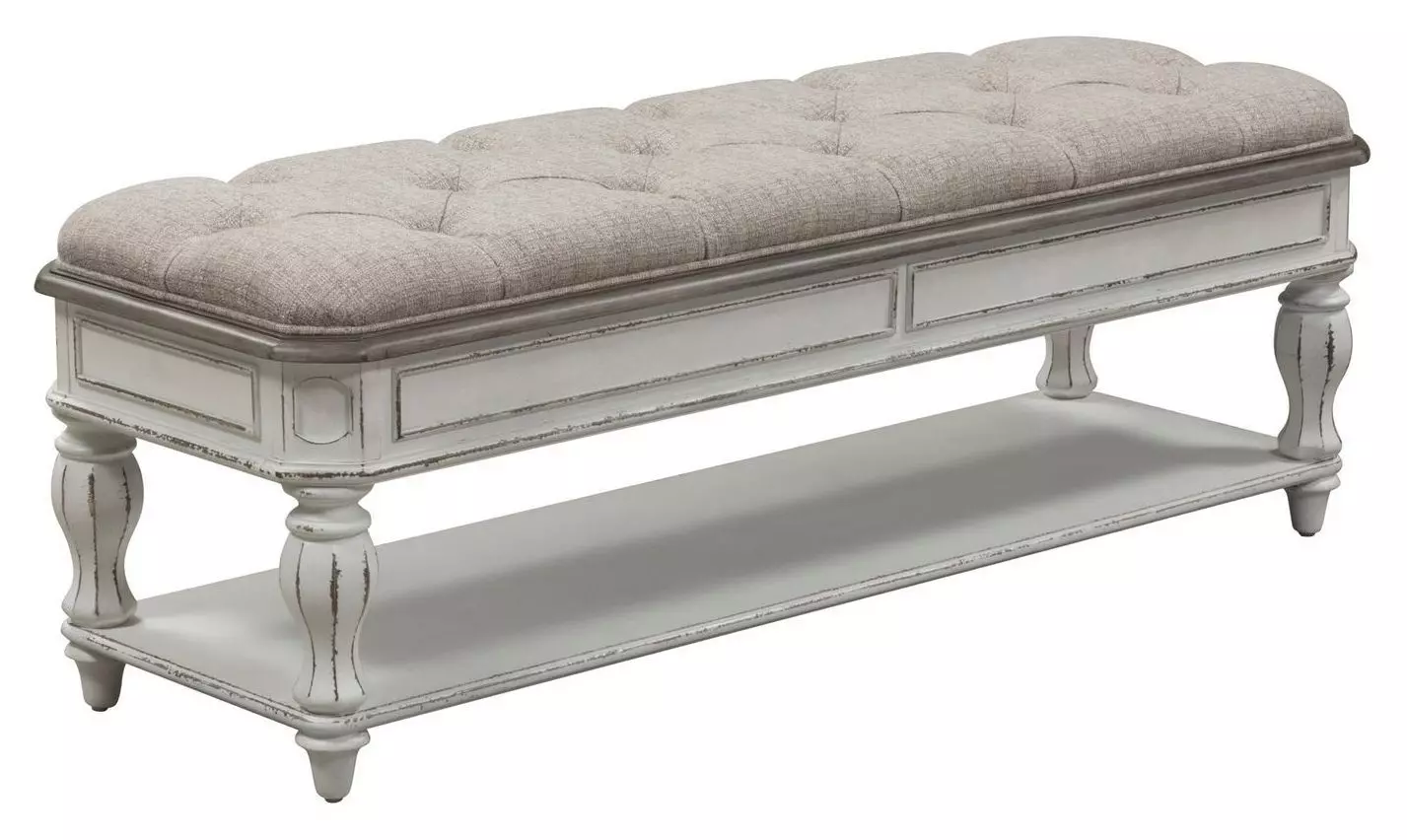 Magnolia Manor Antique White And Weathered Bark Bed Bench