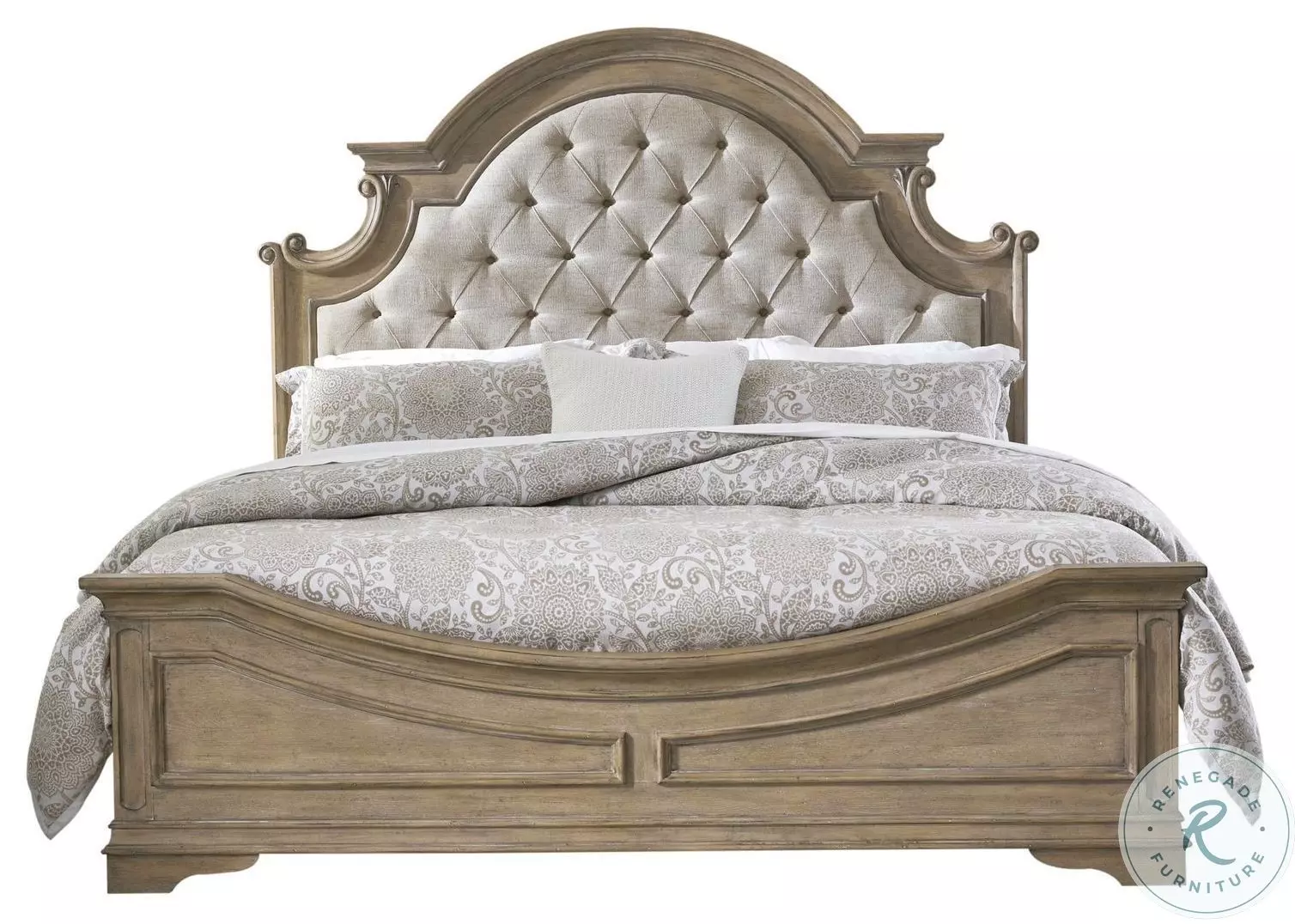 Magnolia Manor Weathered Bisque Upholstered Queen Panel Bed From