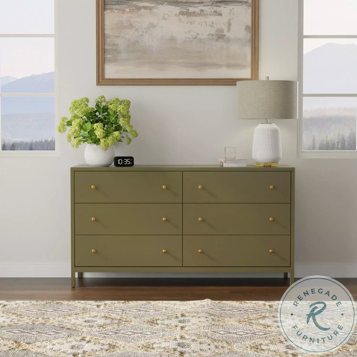 olive green painted dresser Alpine Furniture Avery Olive Green Dresser