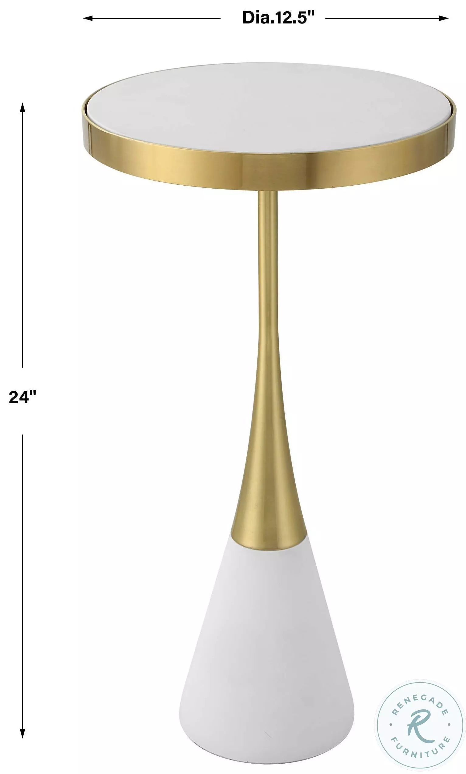 Cliff White And Brushed Brass Accent Table