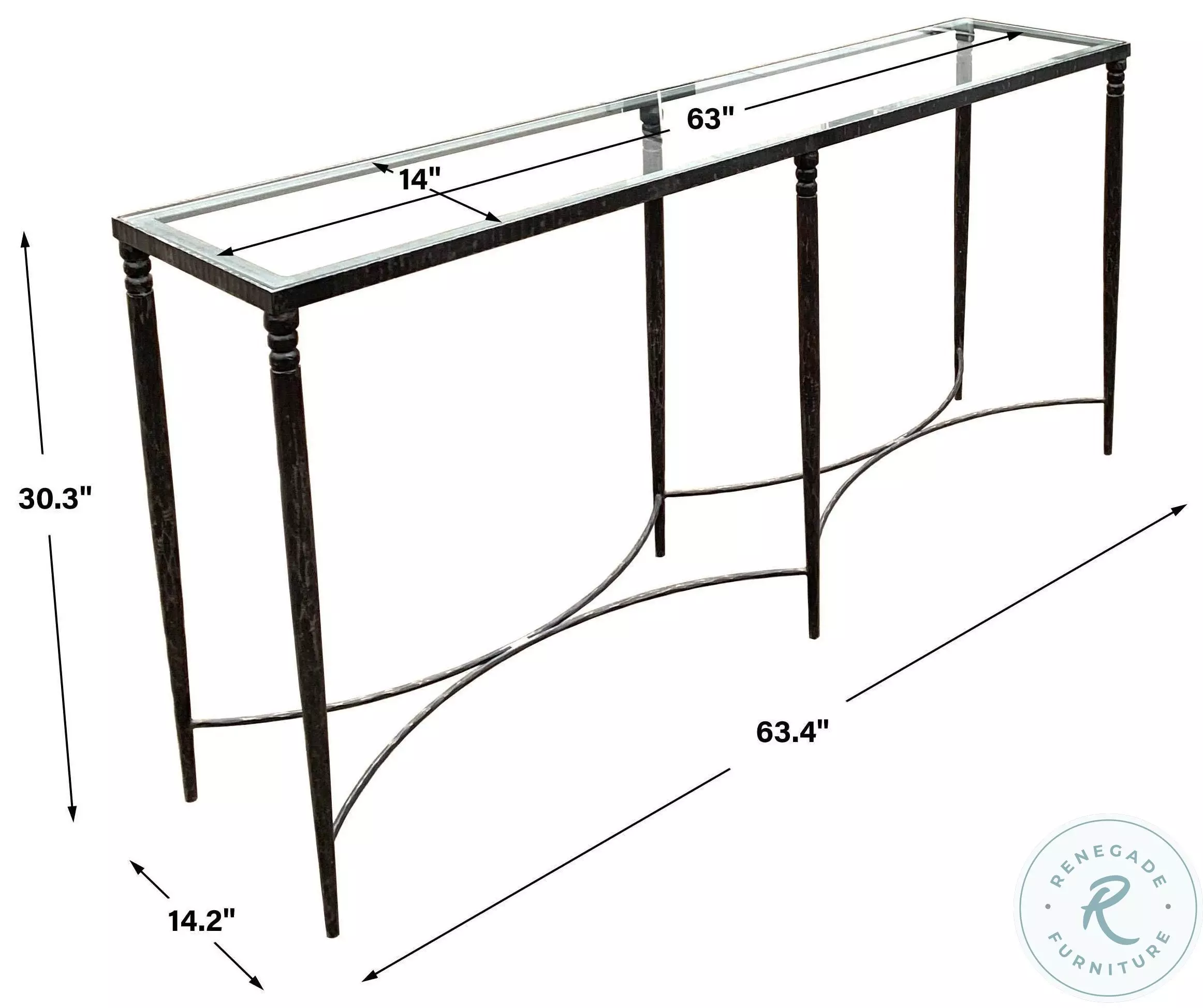 Beverly Rustic Black Glass Top Console Table
