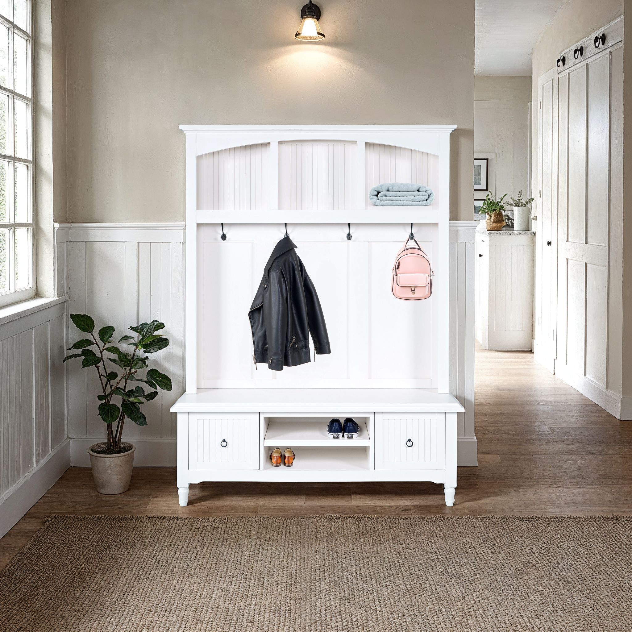 Westport White Hall Tree with Storage Bench from Jofran | Coleman