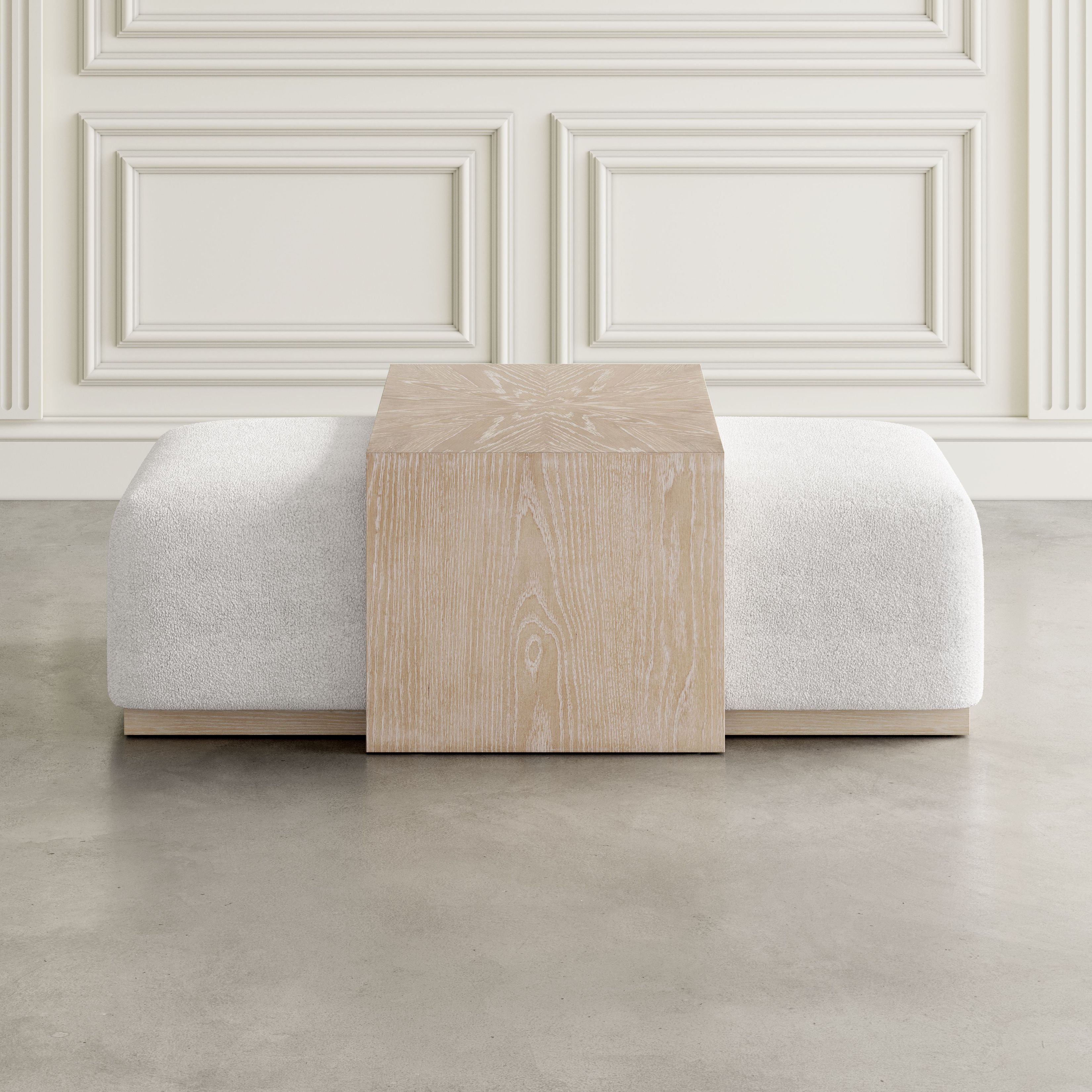 Hudson Ivory and Gray Wash Upholstered Rectangular Ottoman with