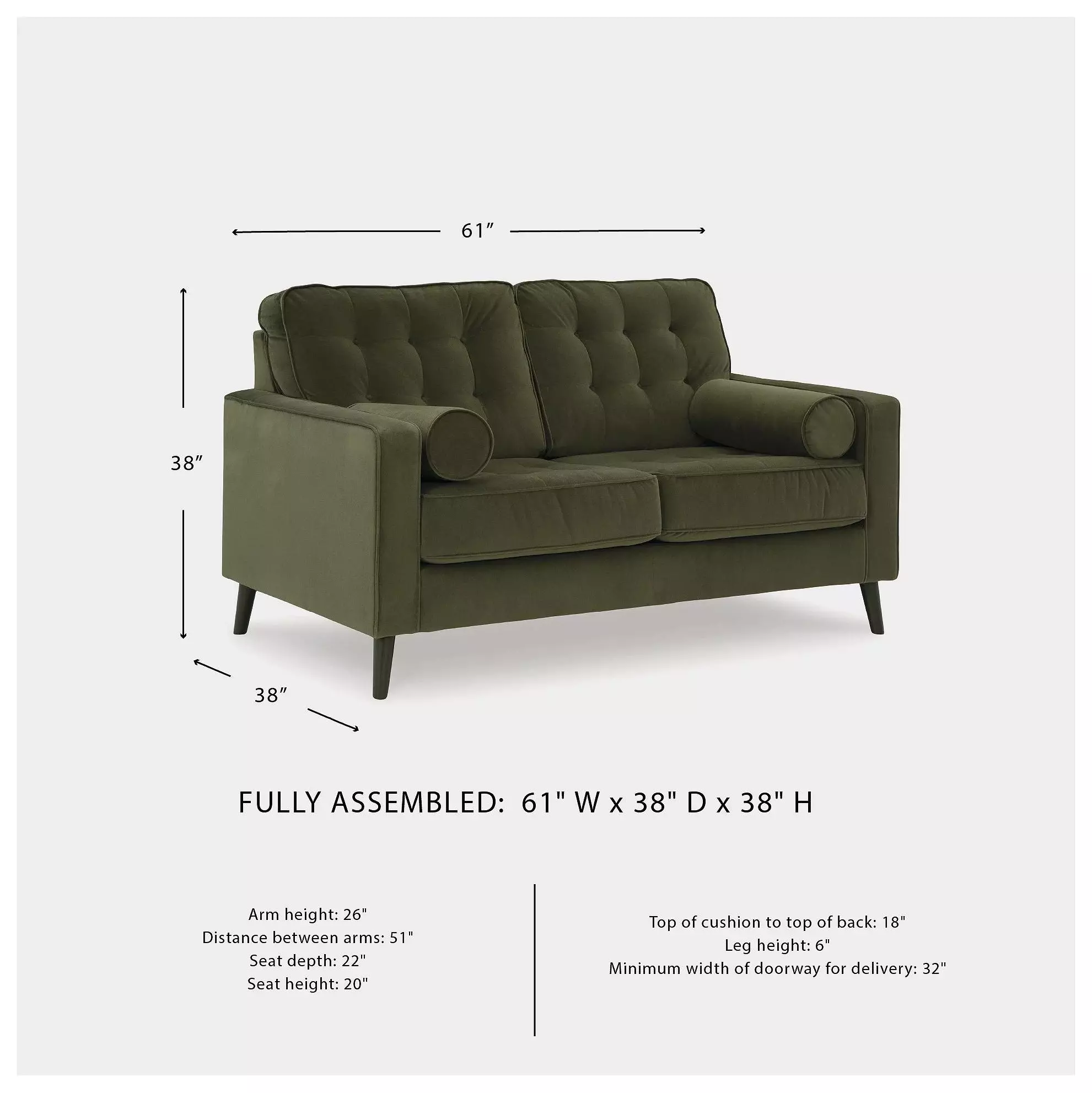 Reveon Lakes Green 61" Loveseat
