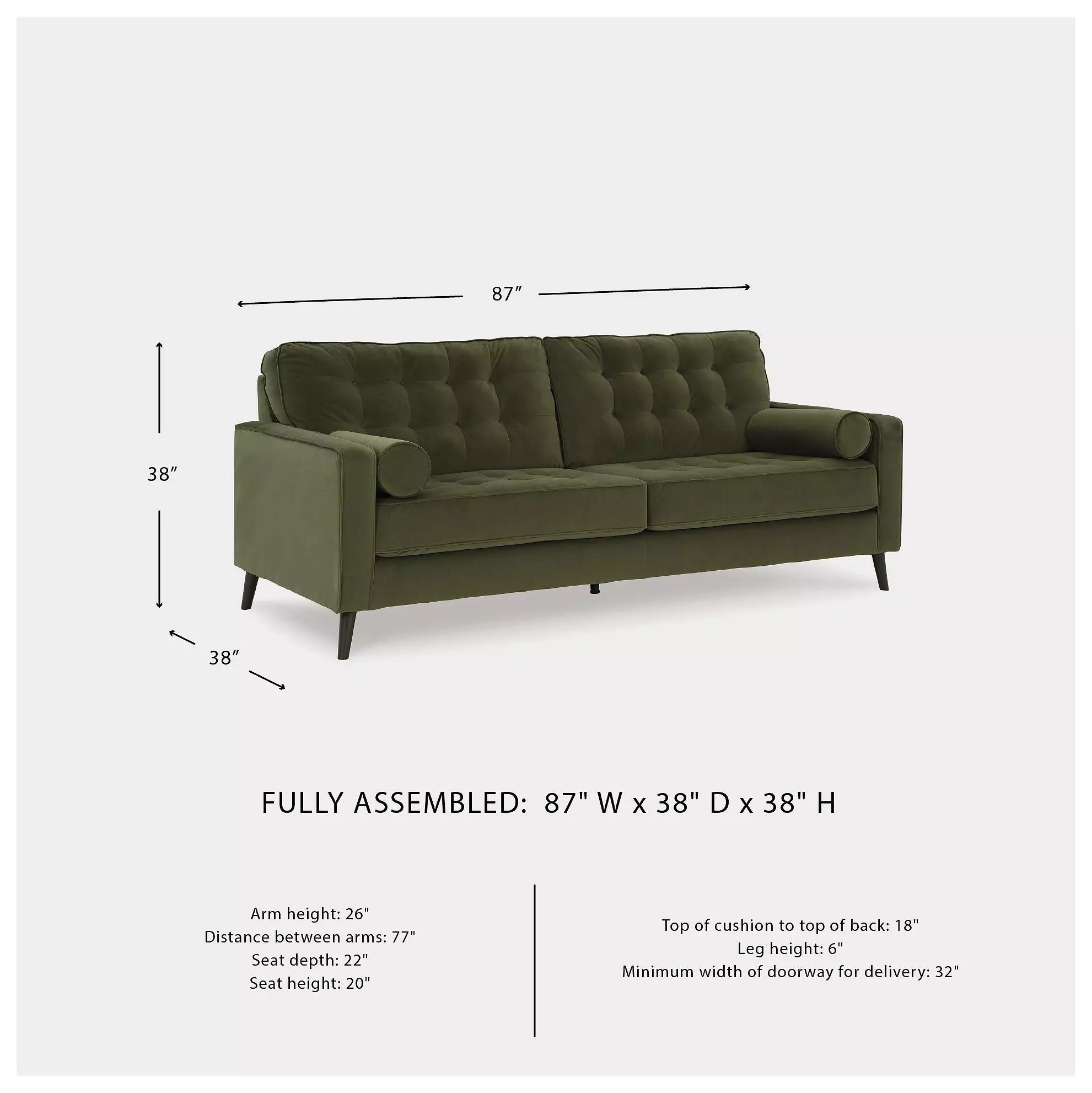Reveon Lakes Green 87" Sofa