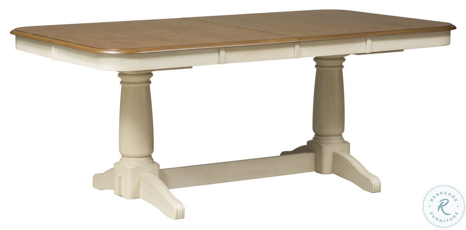 Springfield Honey and Cream Double Pedestal Extendable Dining Table