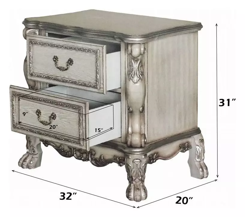 Dresden Vintage Bone White 2 Drawer Nightstand