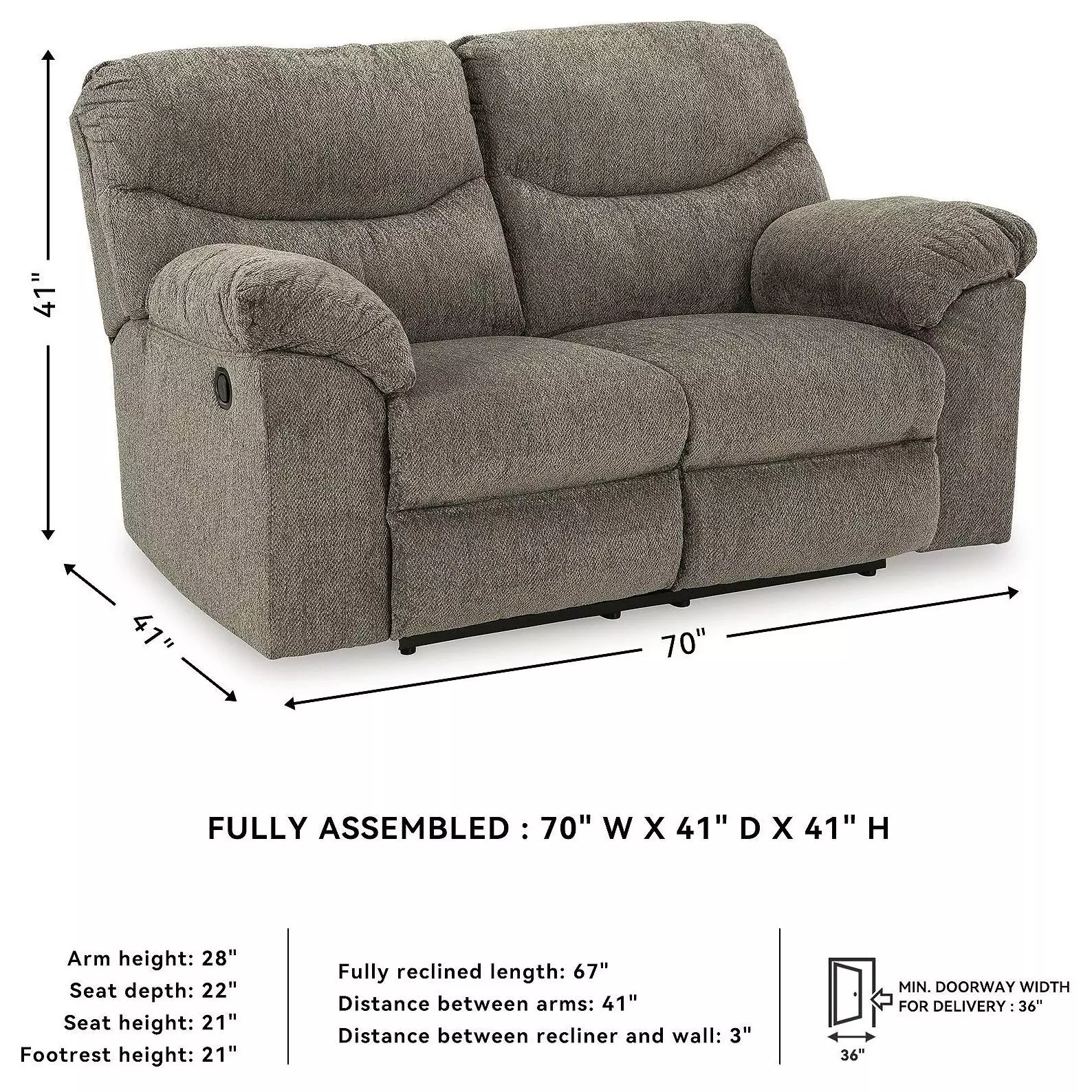 Alphons Putty 70" Reclining Loveseat