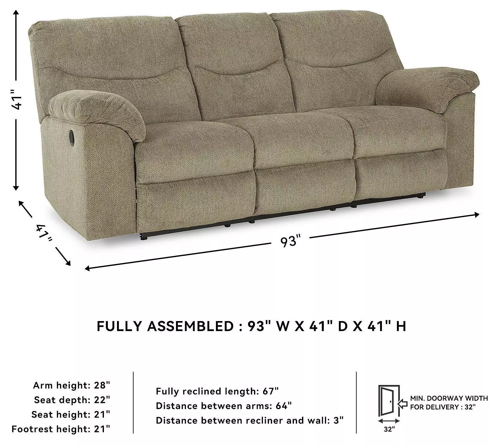 Alphons Briar 93" Reclining Sofa