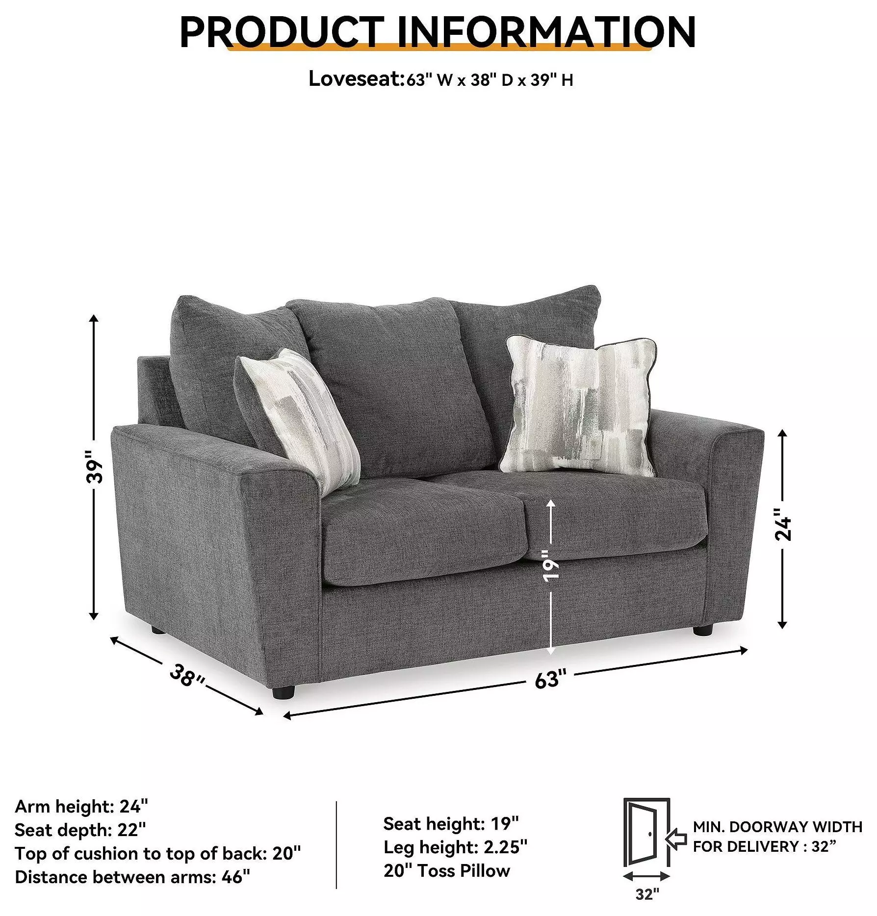 Stairatt Gravel 63" Loveseat