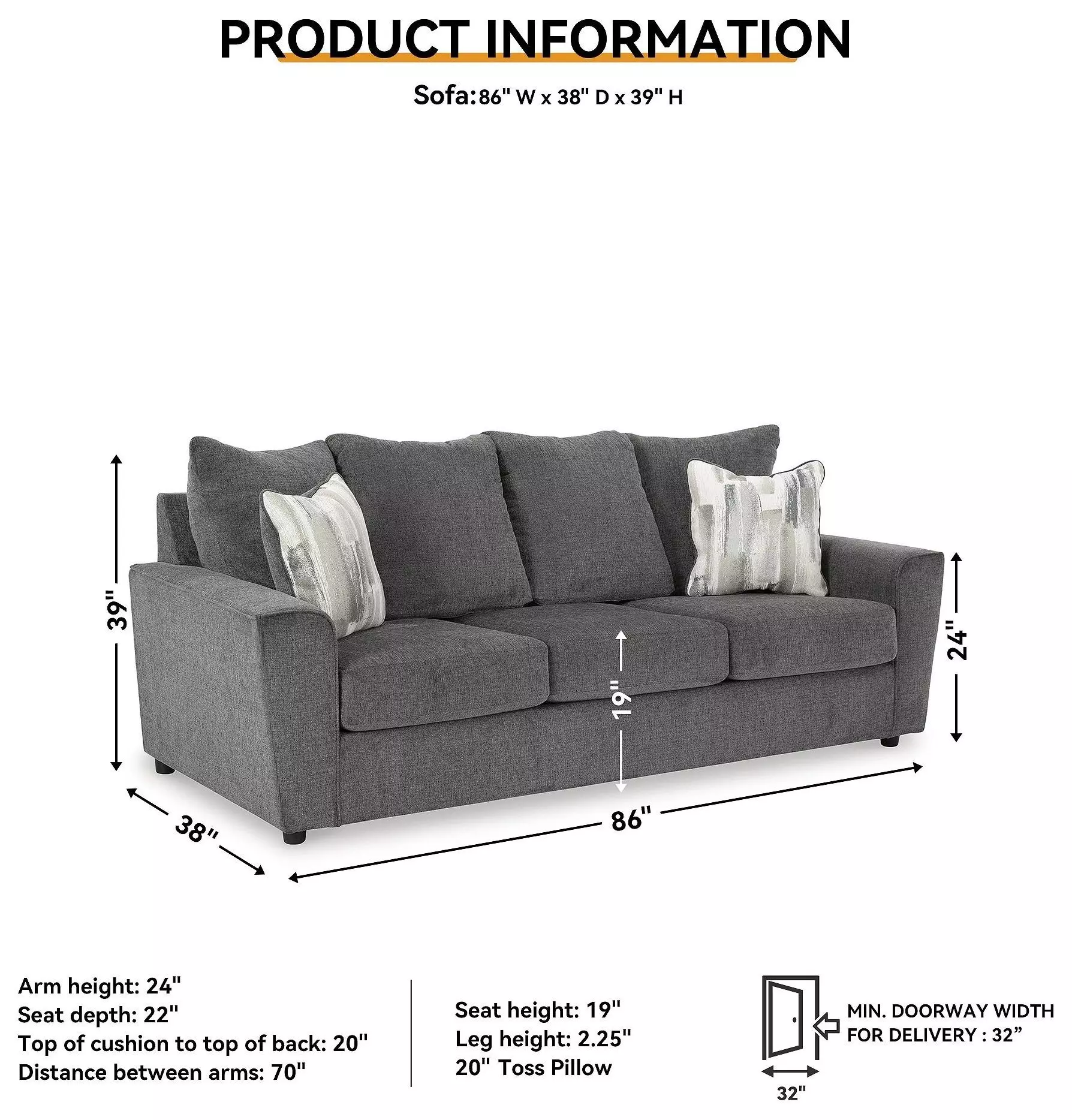 Stairatt Gravel 86" Sofa