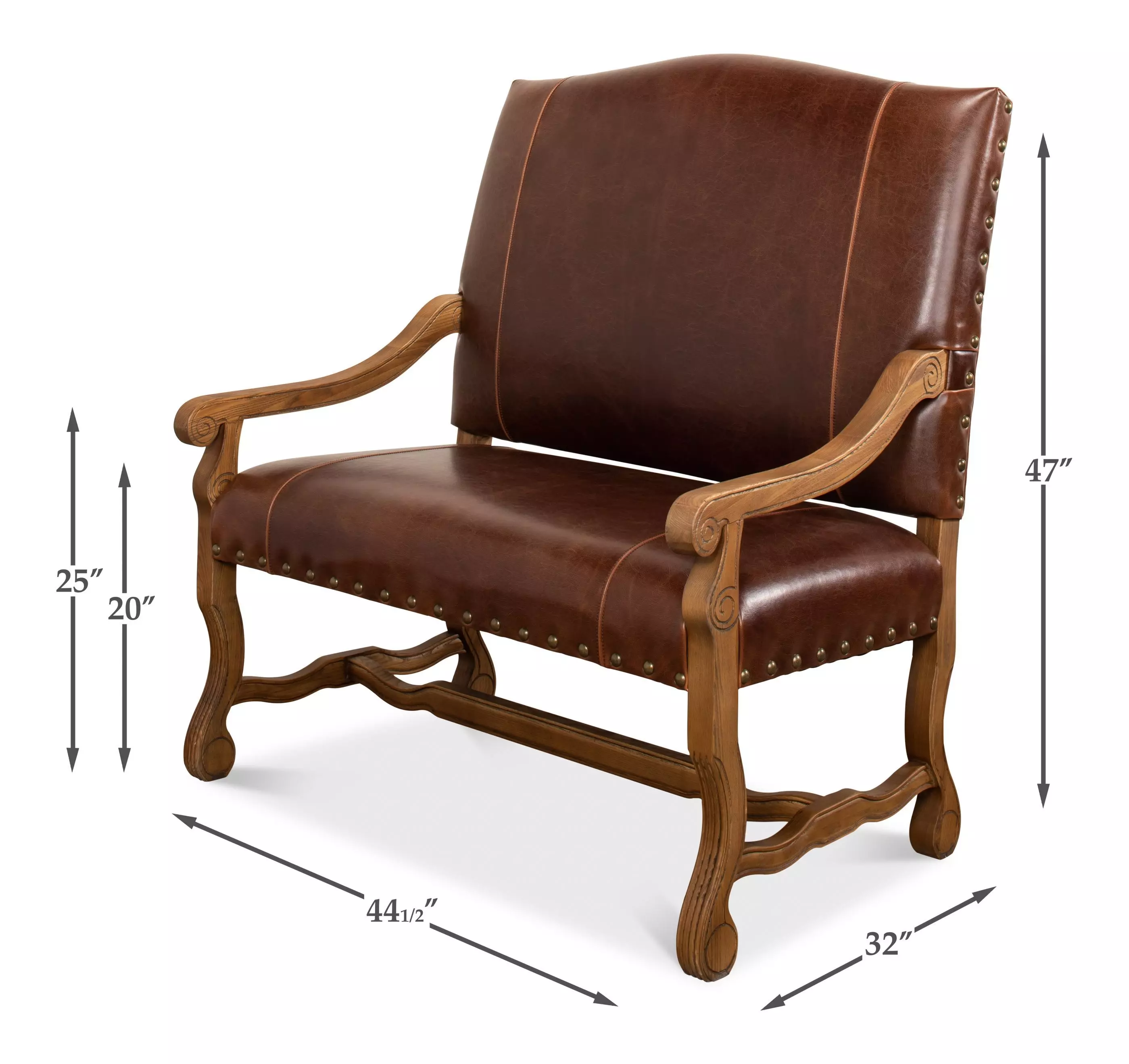 Italian Brown 45" Leather Settee
