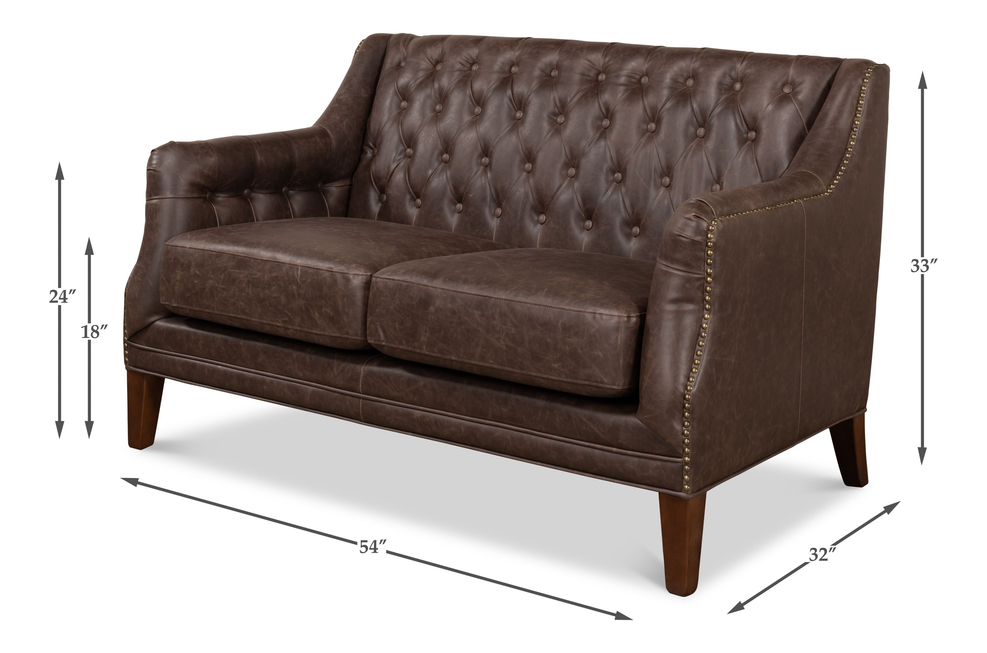 Brooks Brown Tufted 2 Seat 54" Sofa