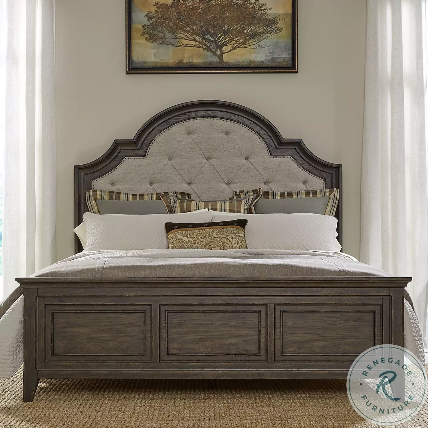 Paradise Valley Saddle Brown Upholstered King Panel Bed From