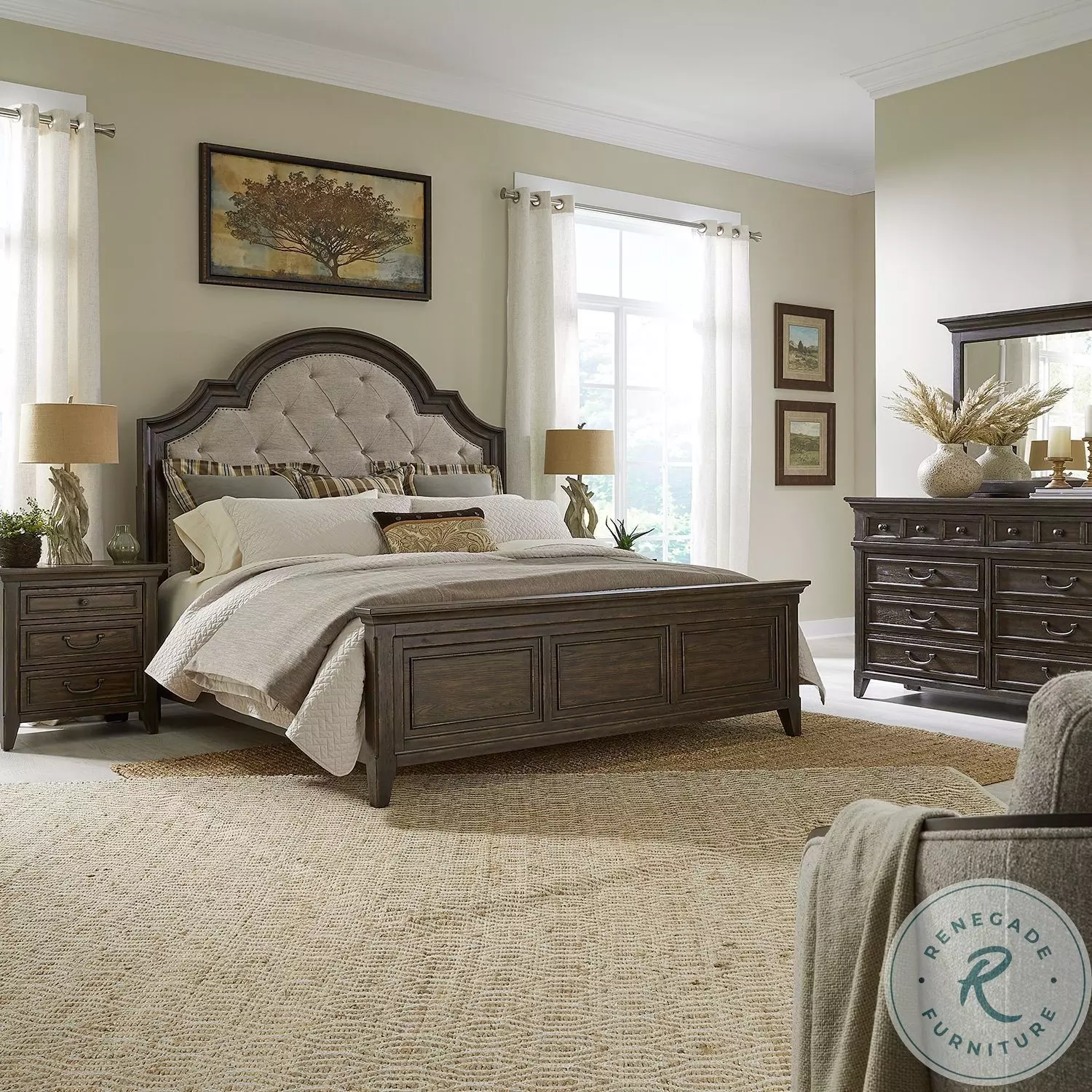 Paradise Valley Saddle Brown Upholstered Panel Bedroom Set From