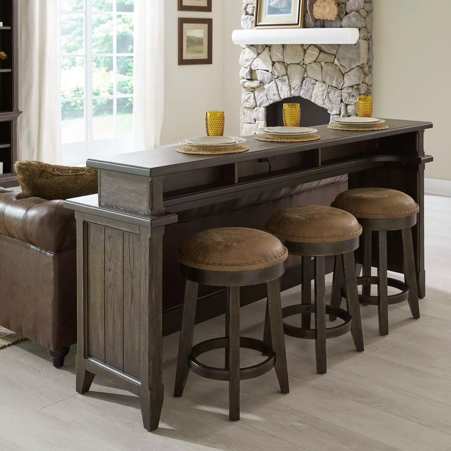 Paradise Valley Saddle Brown Console Bar Table Set