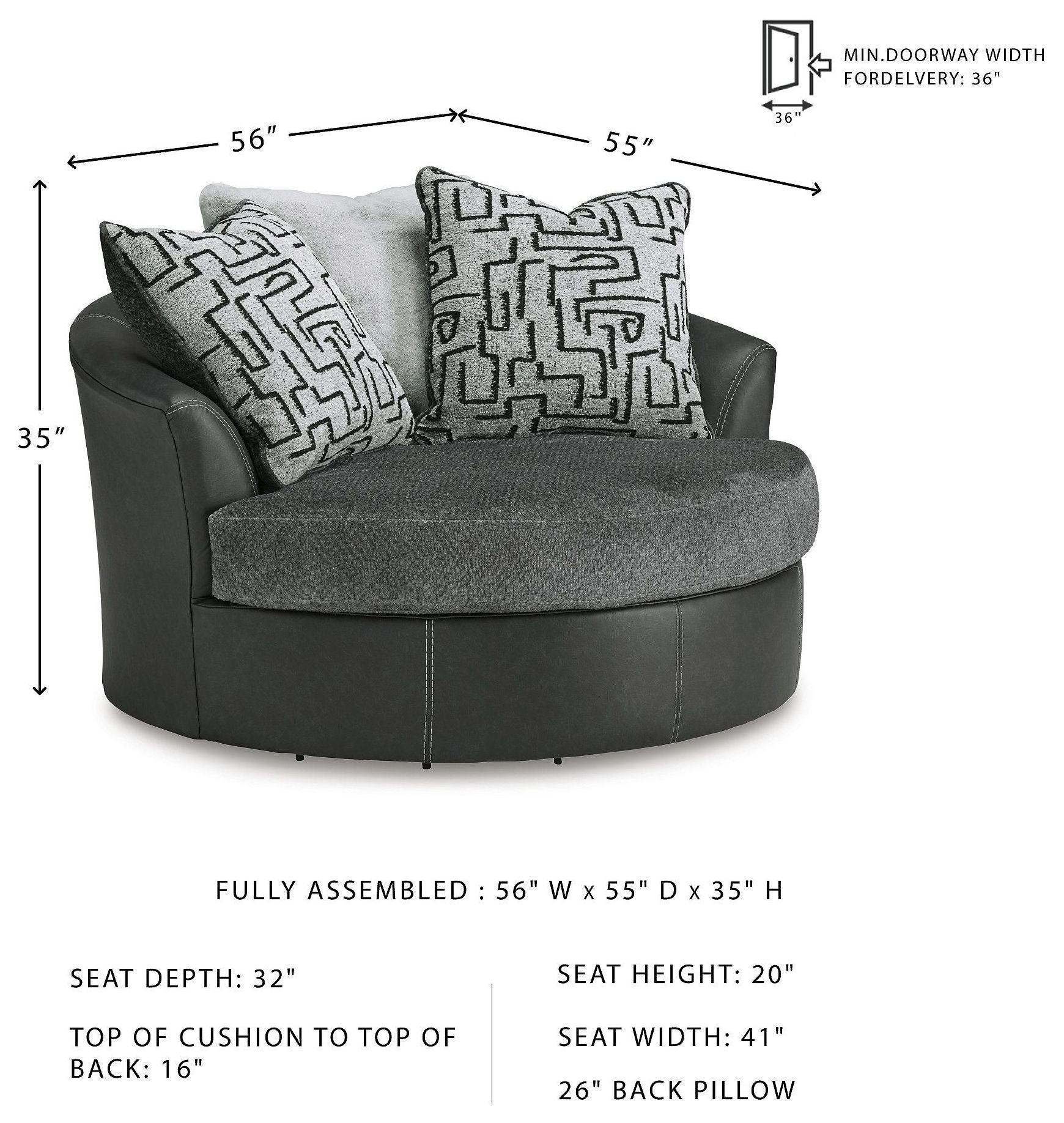 Brixley Pier Graphite Oversized Swivel Accent Chair