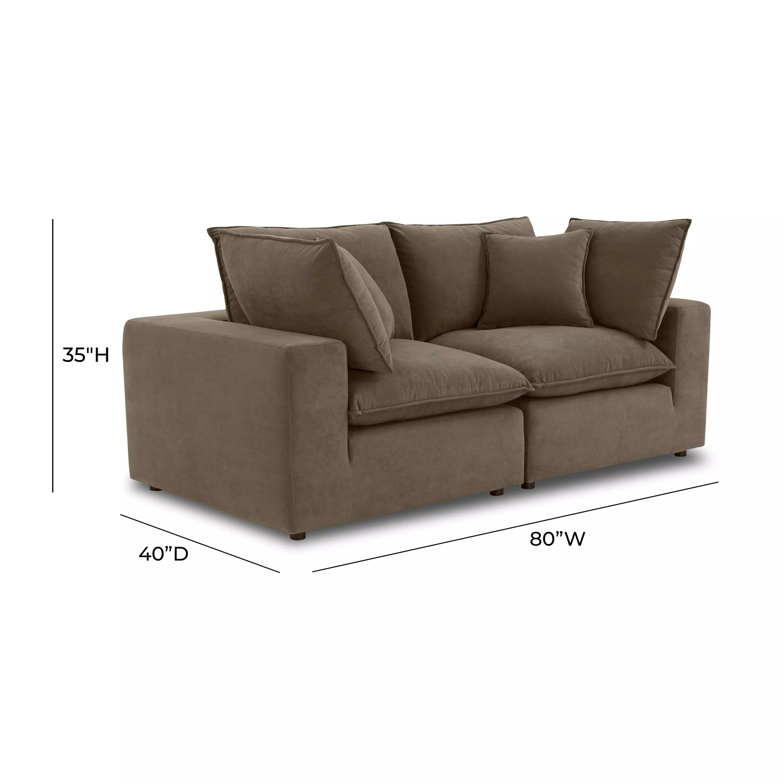 Cali Chocolate Brown Performance Velvet Modular 80" Loveseat