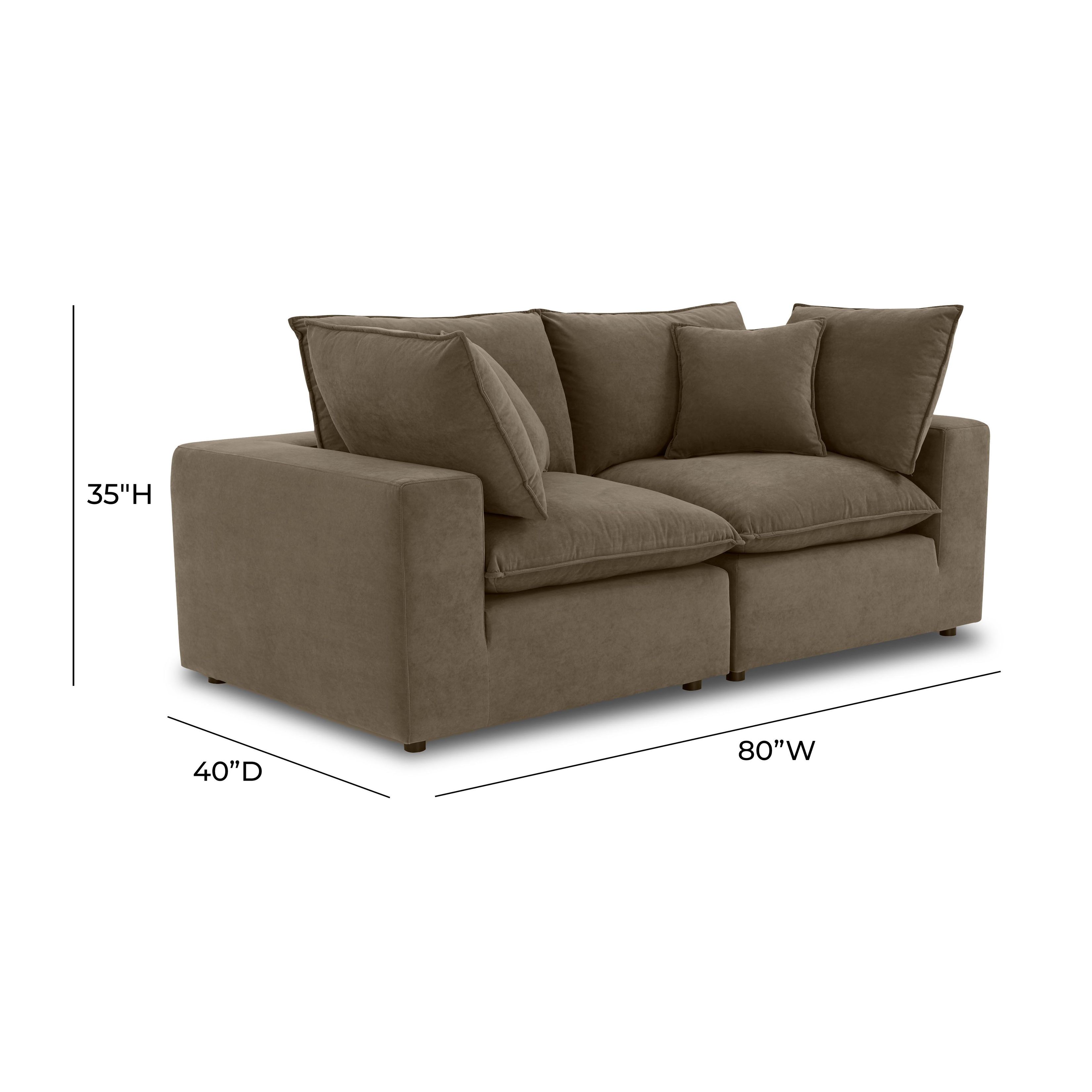 Cali Chocolate Brown Performance Velvet Modular 80" Loveseat
