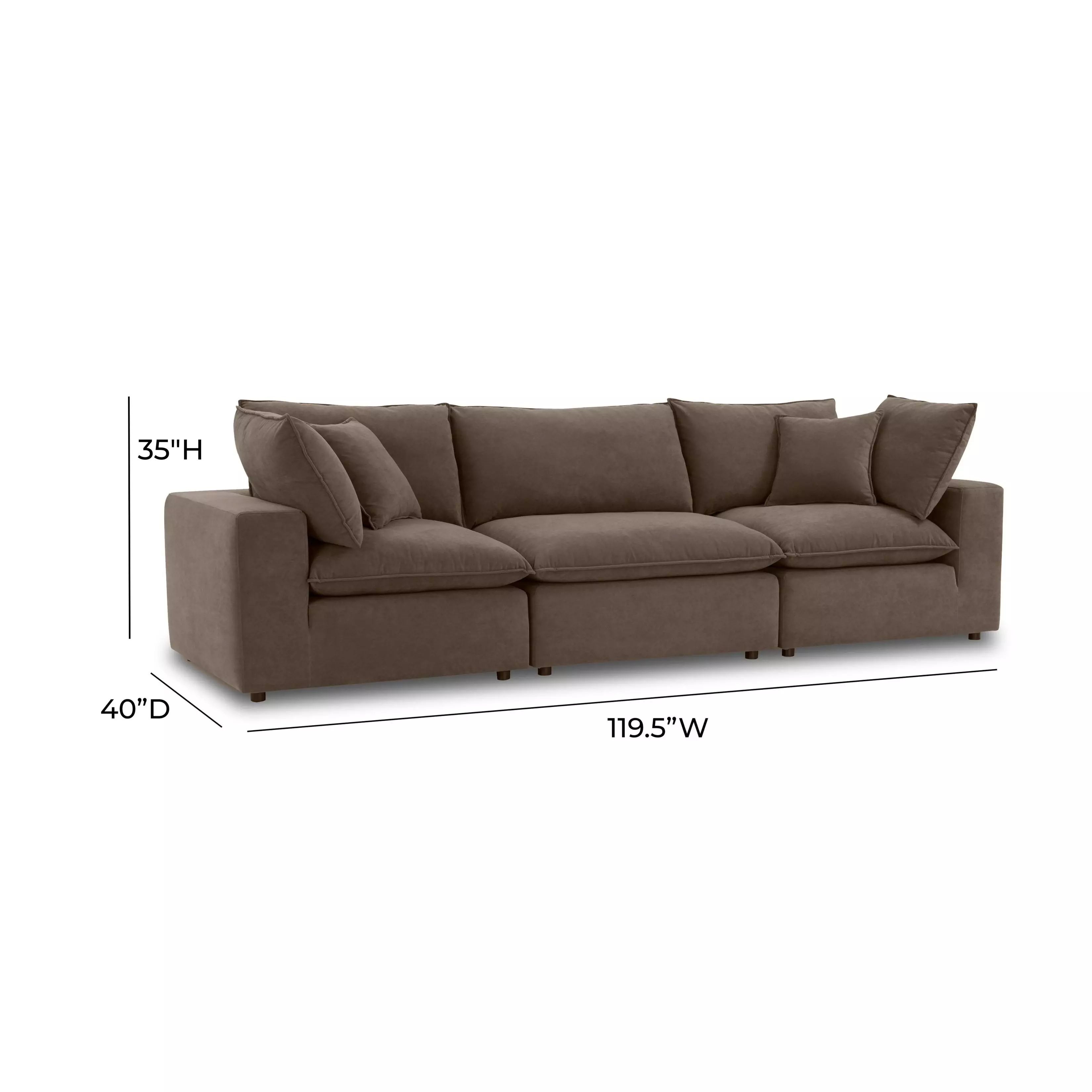 Cali Chocolate Brown Performance Velvet Modular 120" Sofa