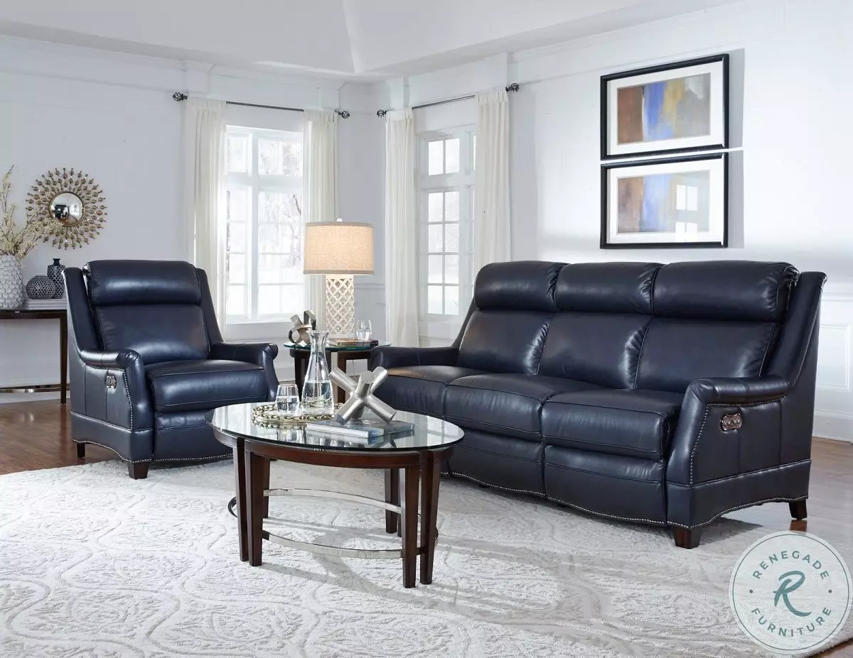 Warrendale Shoreham Blue Leather Power Reclining Living Room Set