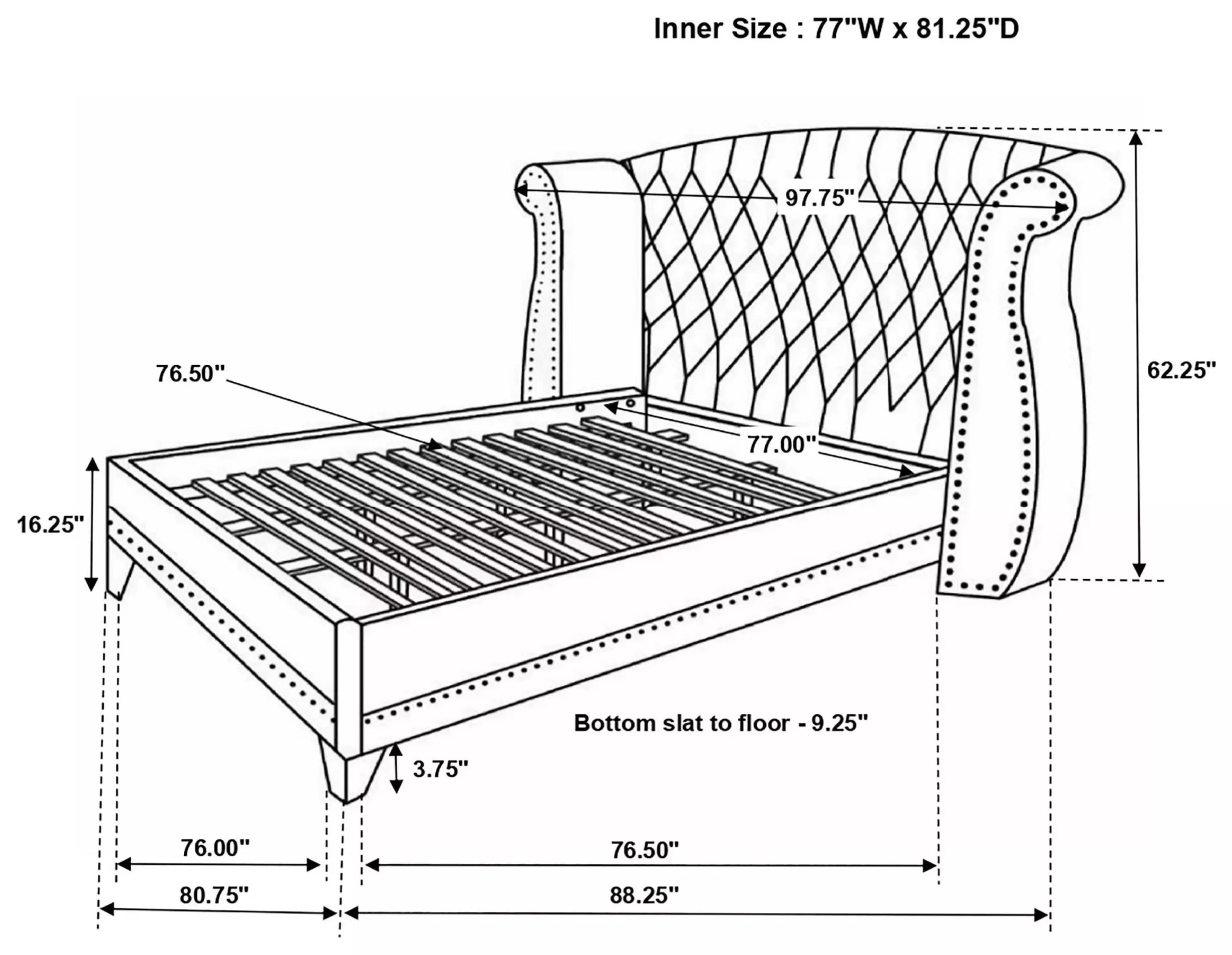Barzini Black Upholstered King Platform Bed