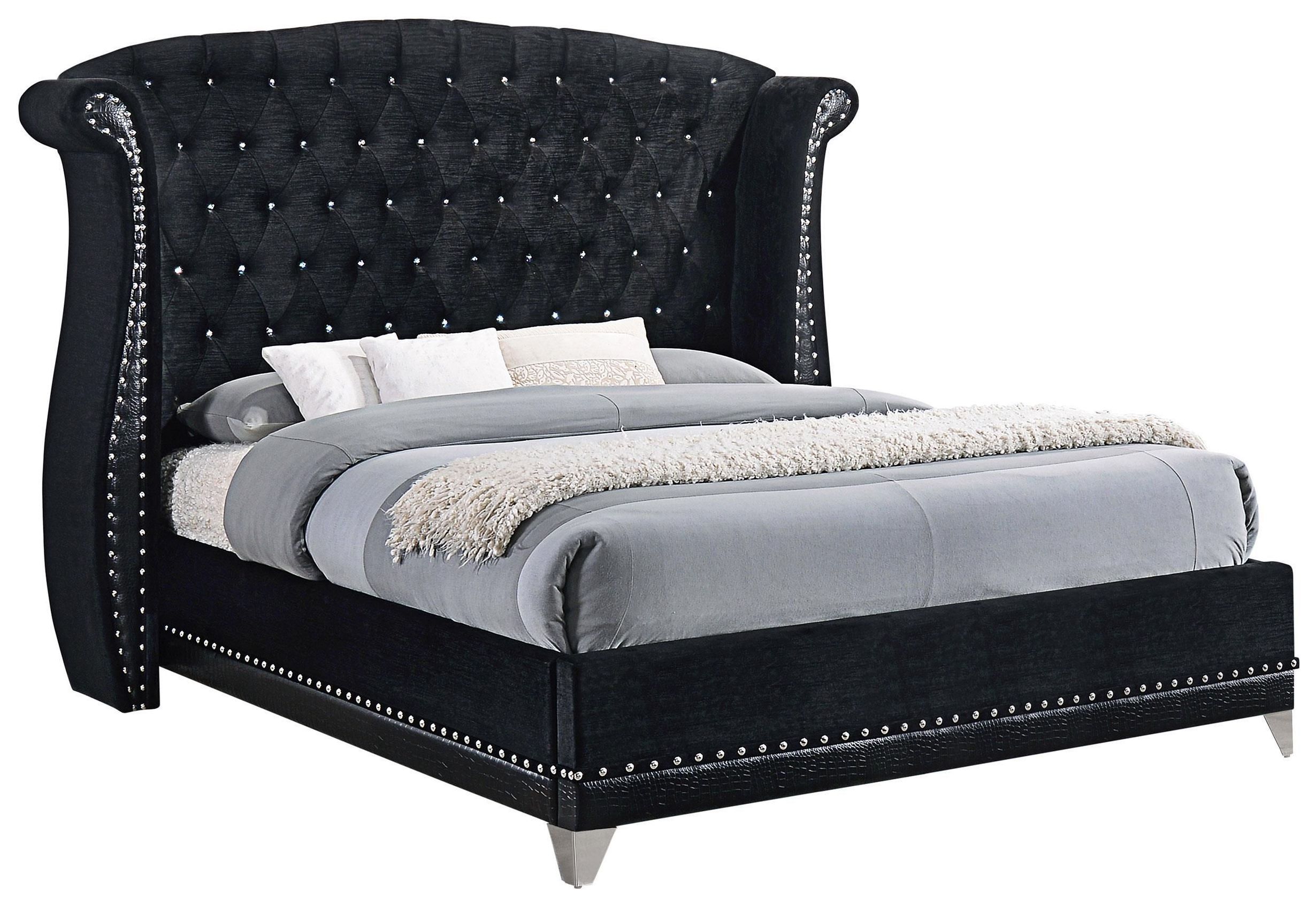 グェンカインヒエプ Barzini Black Upholstered Queen Platform Bed from Coaster