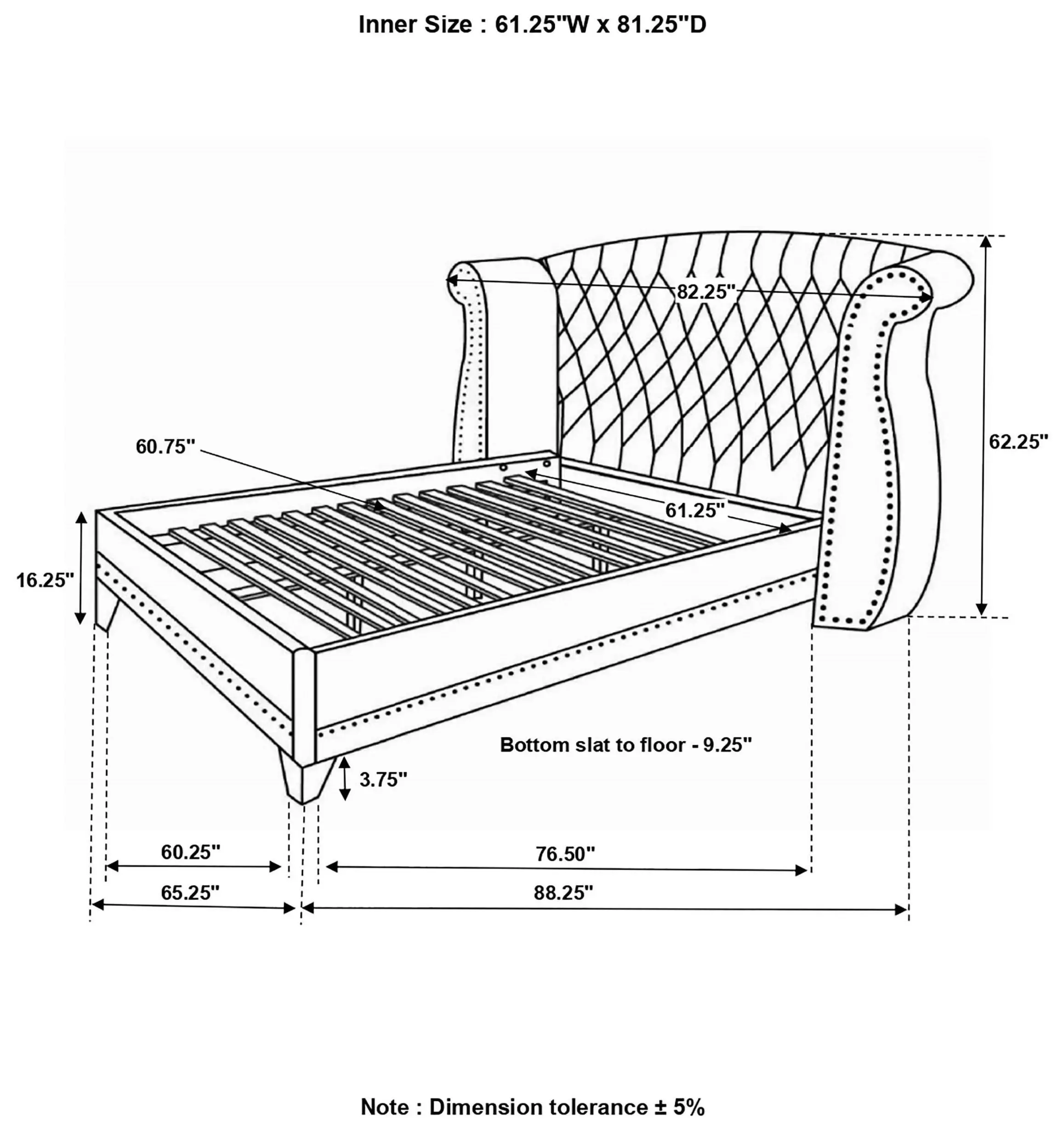 Barzini Black Upholstered Queen Platform Bed