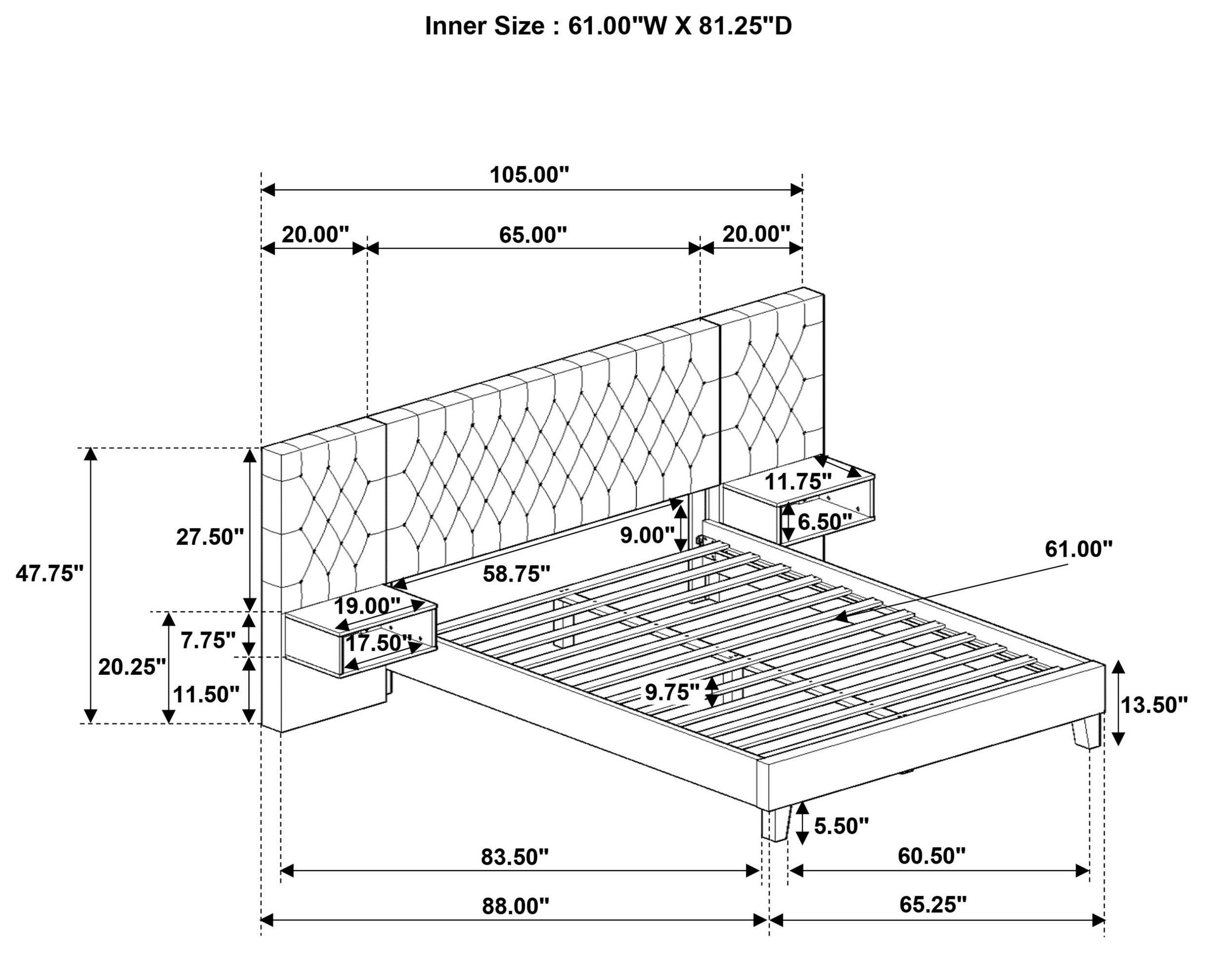 Marley Light Brown Upholstered Wall Panel Queen Platform Bed