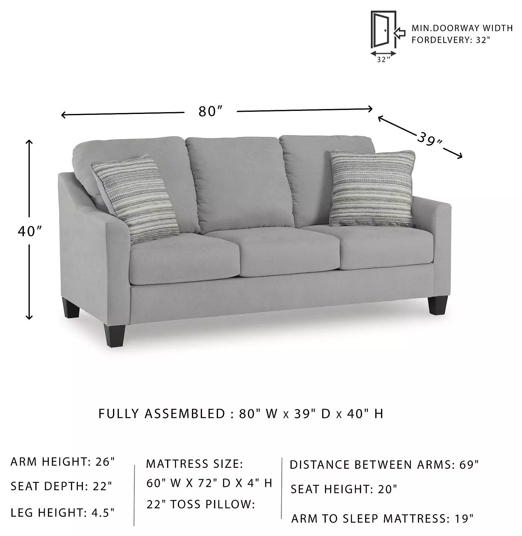 Adlai Shadow Queen Sofa 80" Sleeper