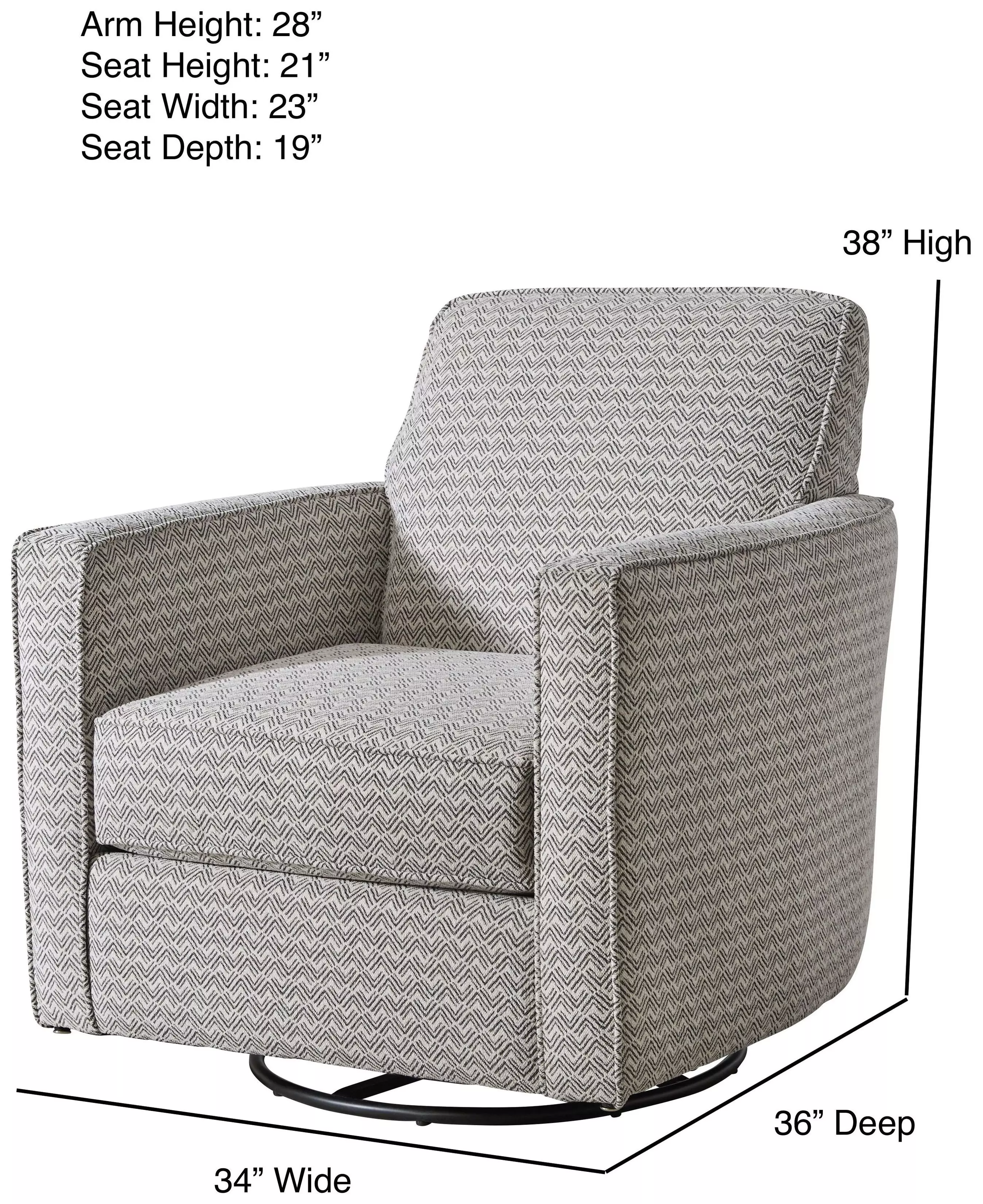Amos Dusk Gray and White Upholstered Swivel Glider Accent Chair