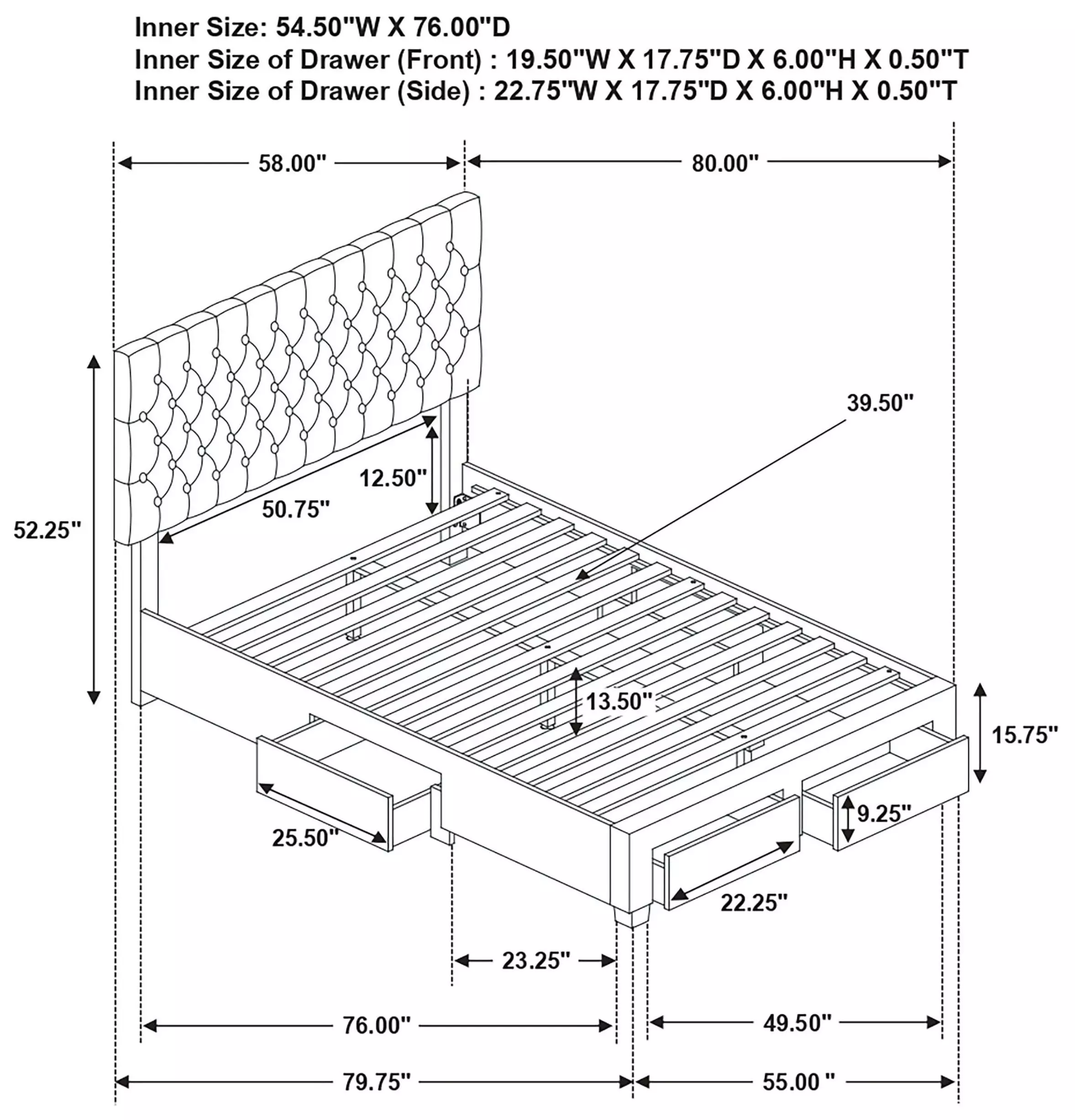 Soledad Gray Upholstered Full Storage Platform Bed