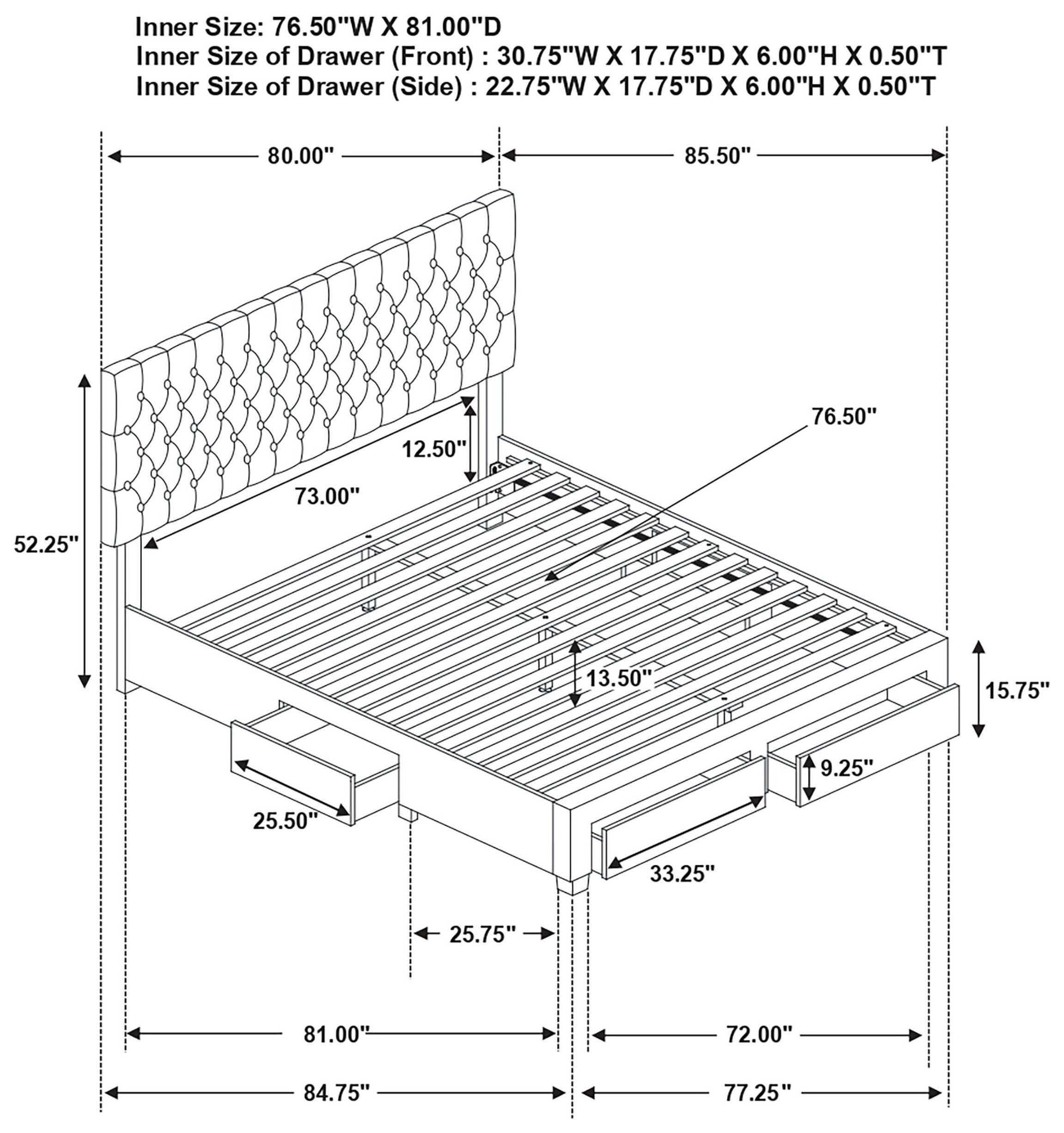 Soledad Gray Upholstered King Storage Platform Bed