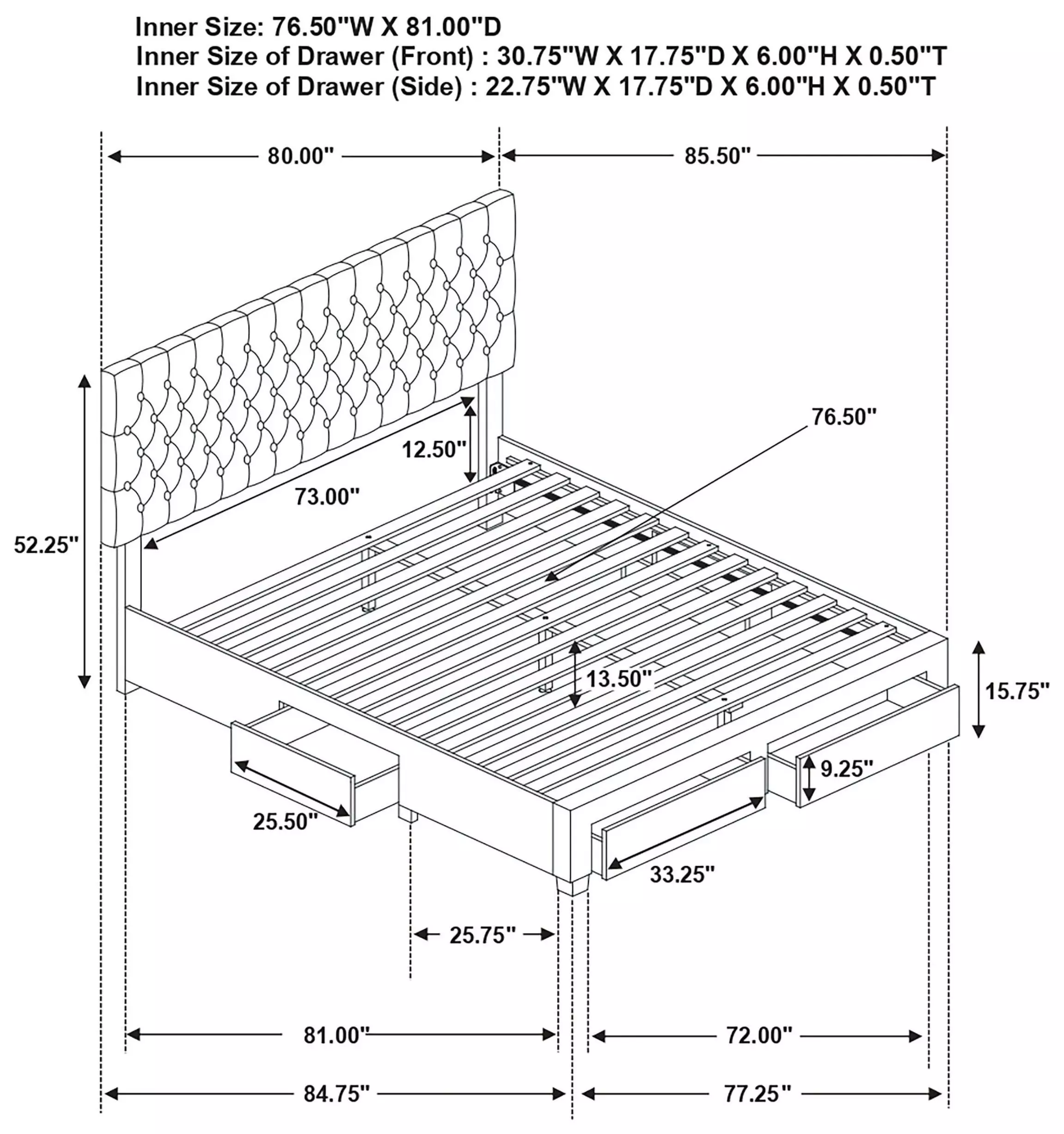 Soledad Gray Upholstered King Storage Platform Bed