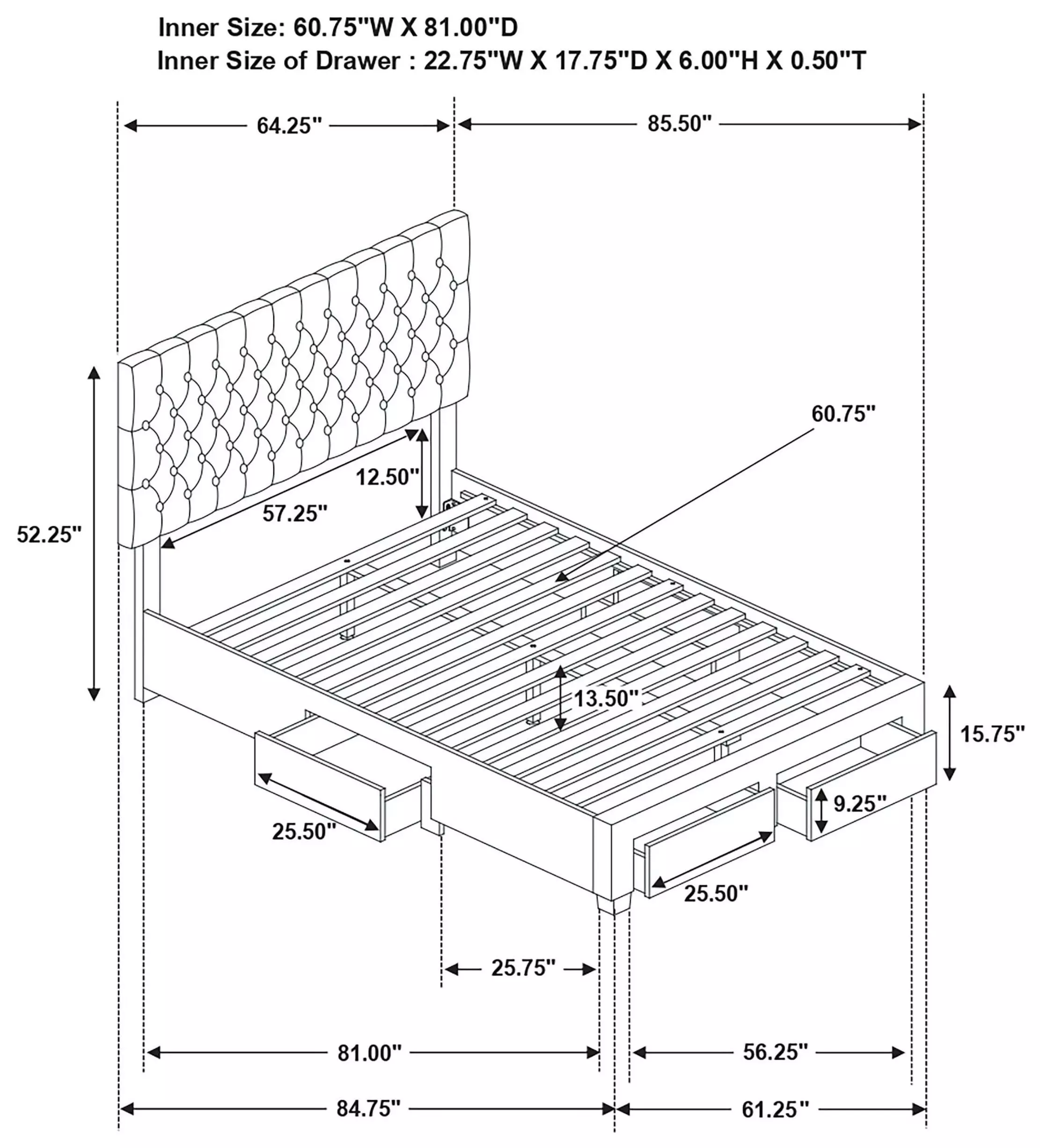 Soledad Gray Upholstered Queen Storage Platform Bed