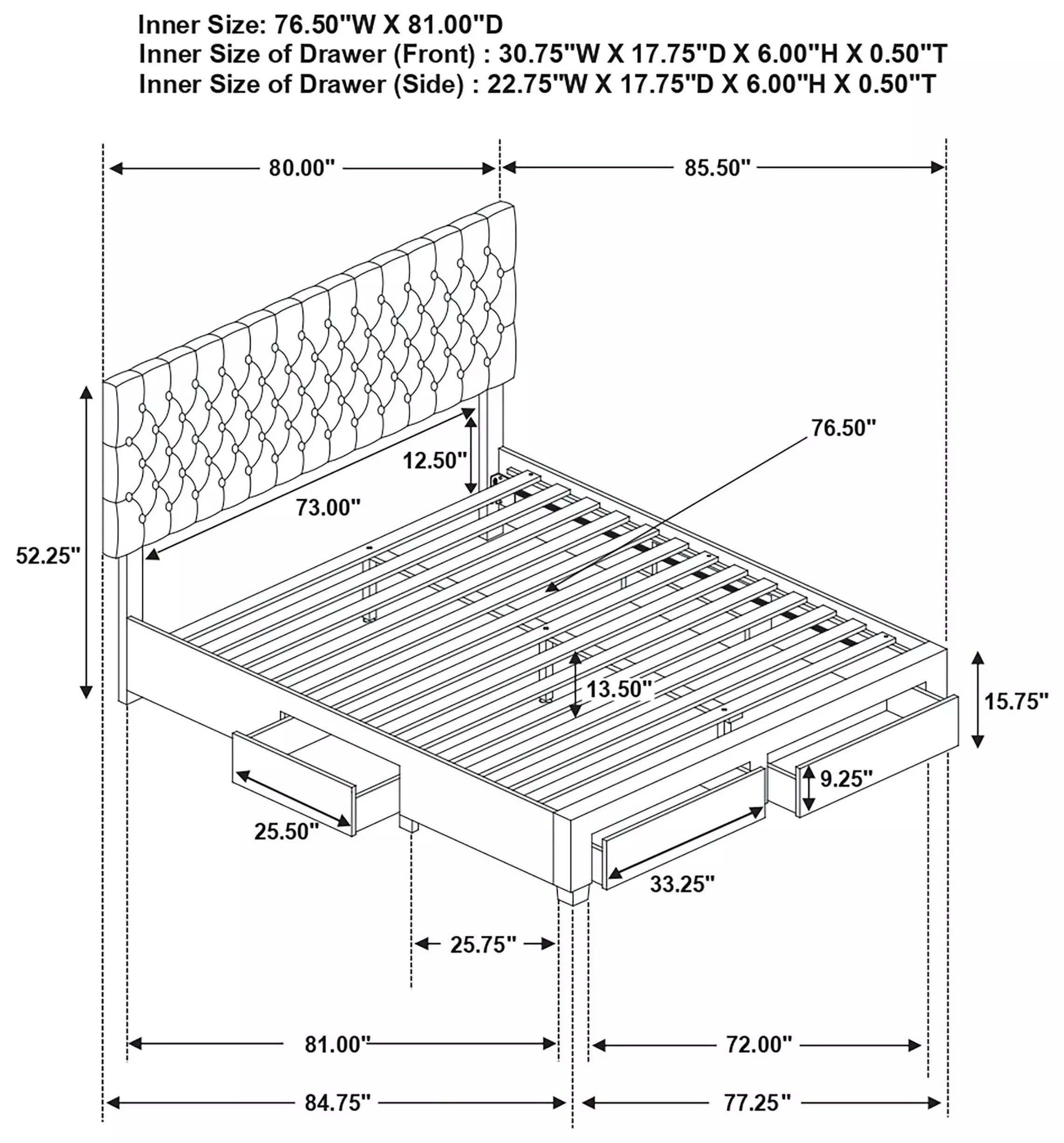 Soledad Light Gray Upholstered King Storage Platform Bed