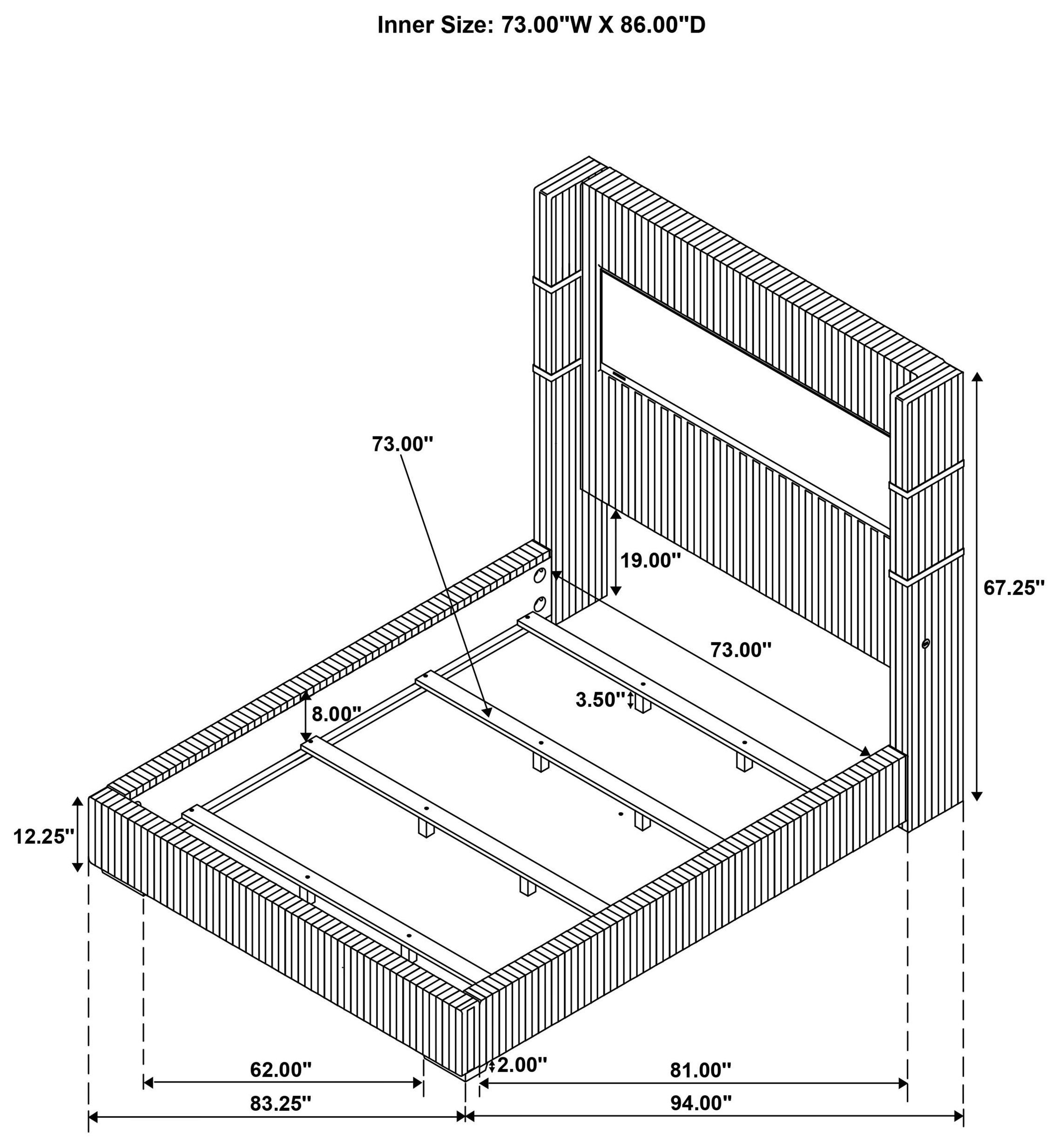 Tisdall Black California King Upholstered Panel Bed with Flame Visualizer
